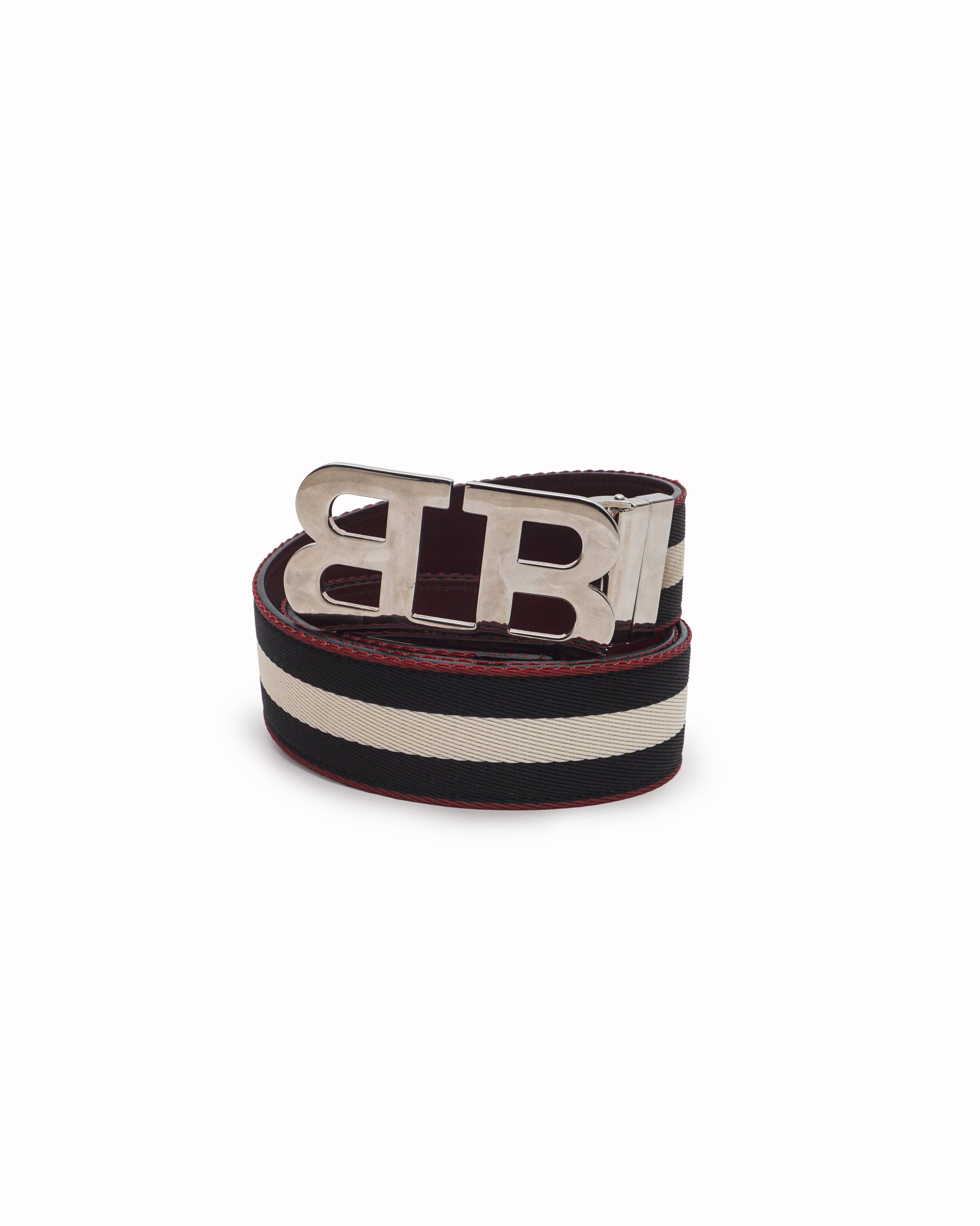 Bally Mirror B - Buckle Striped Canvas Reversible Belt