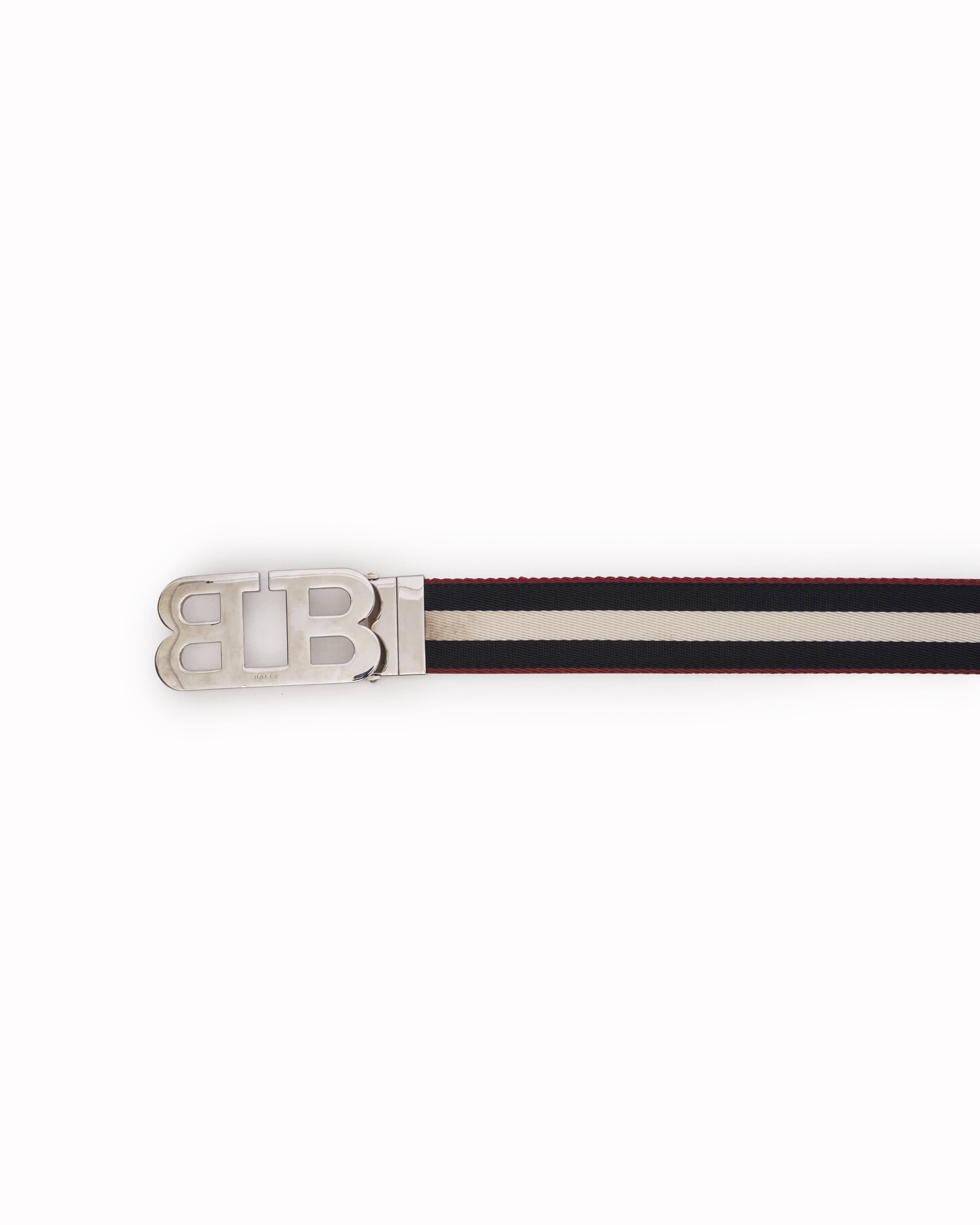 Bally Mirror B - Buckle Striped Canvas Reversible Belt