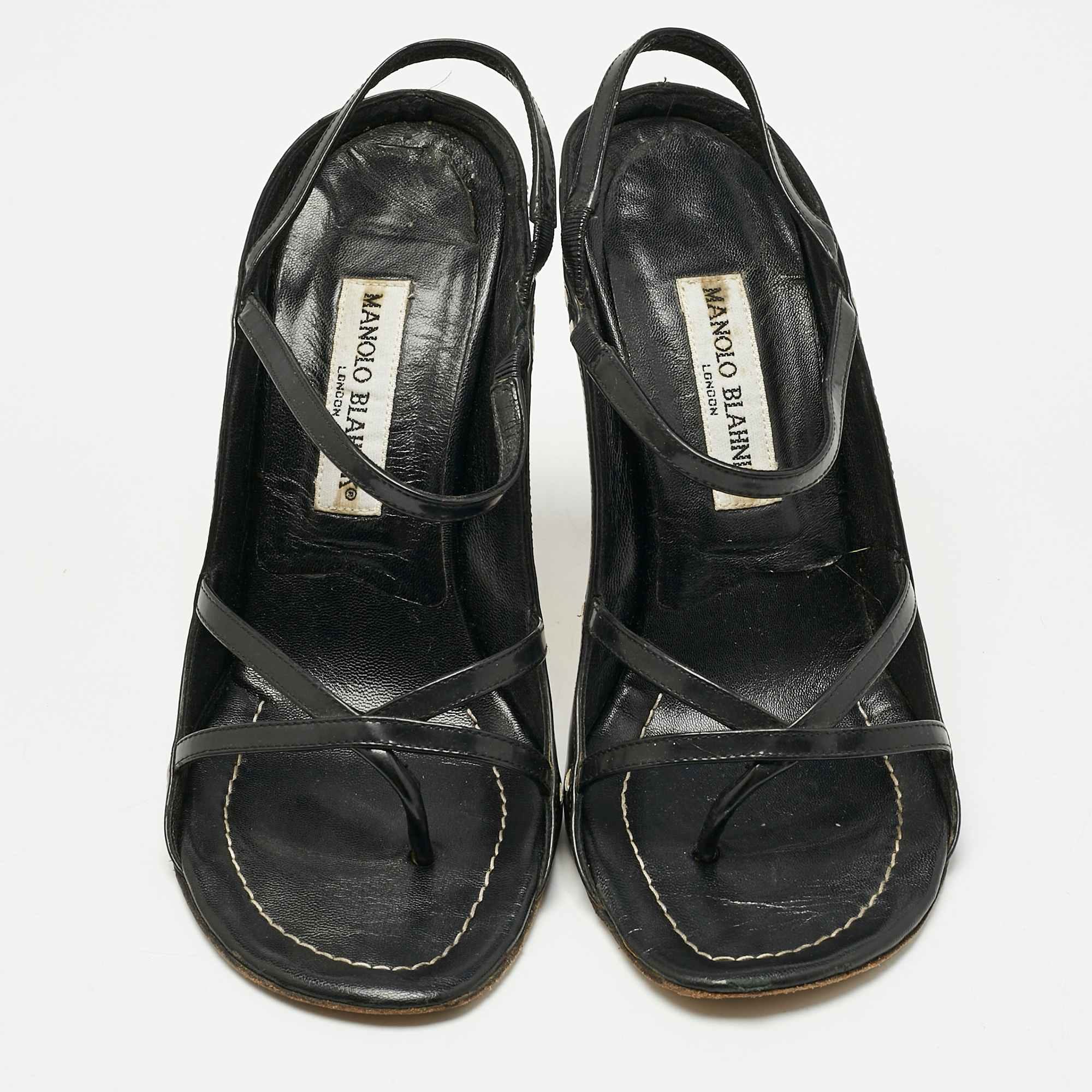 Manolo Blahnik Black Mesh And Leather Slingback Sandals
