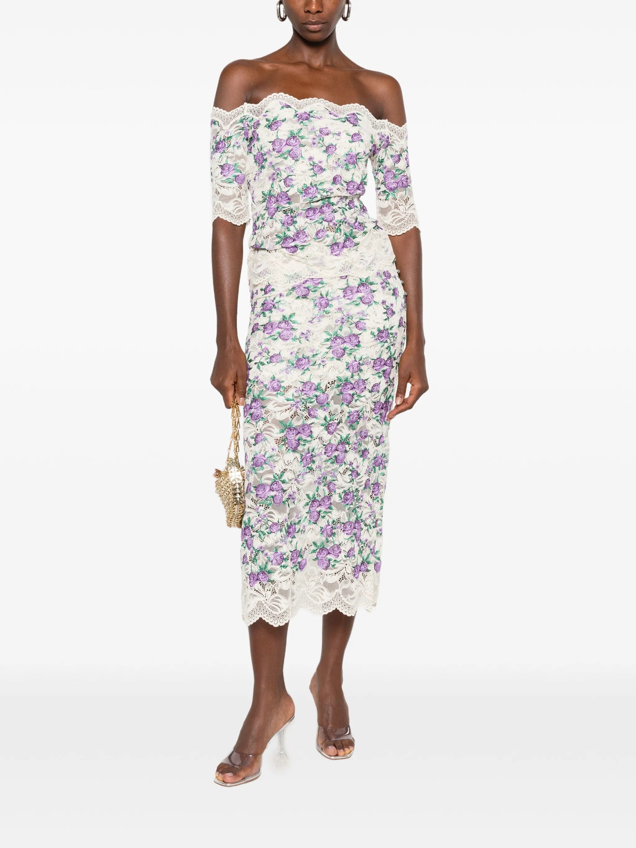 Rabanne embroidered lace midi skirt