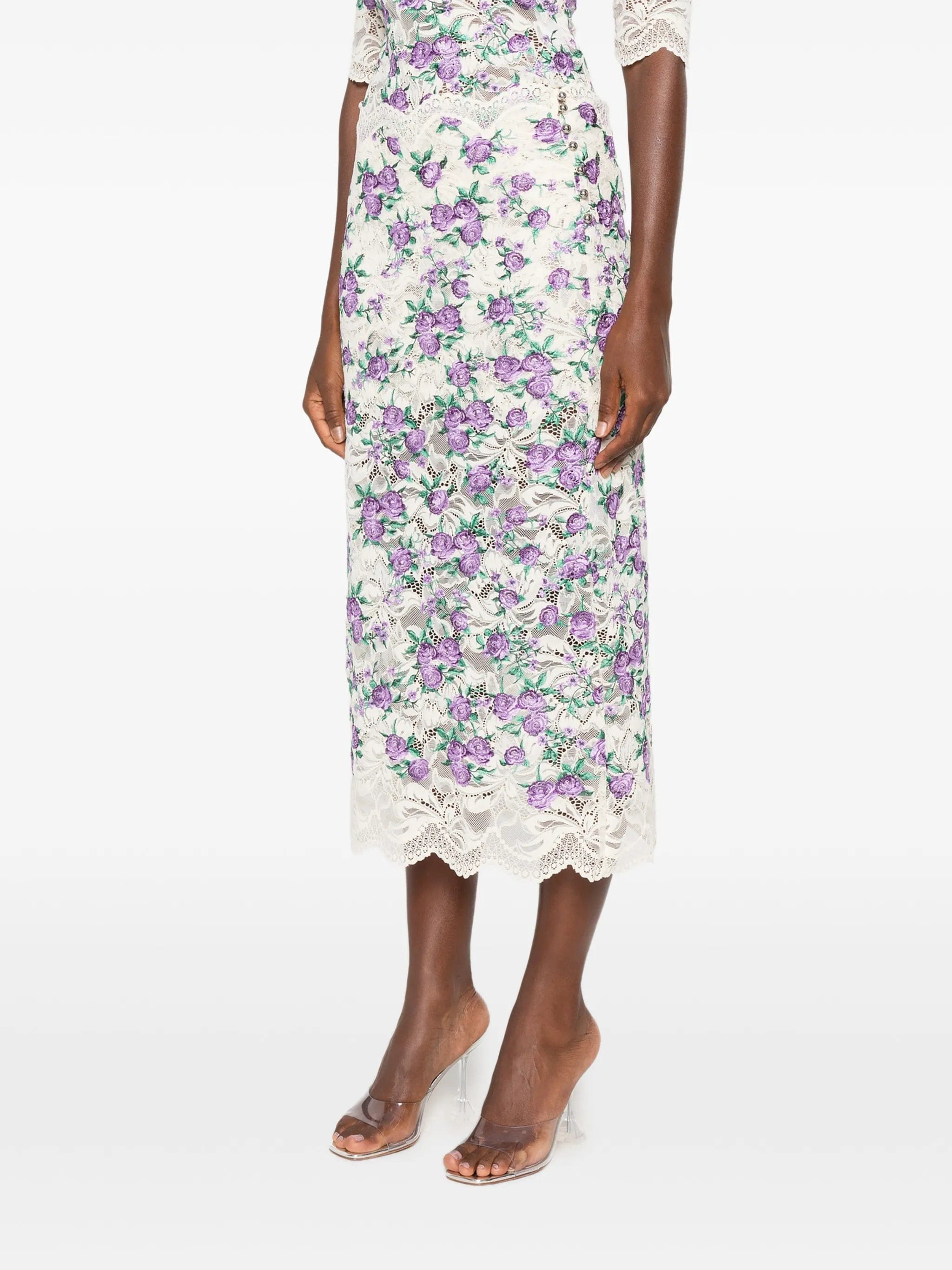 Rabanne embroidered lace midi skirt