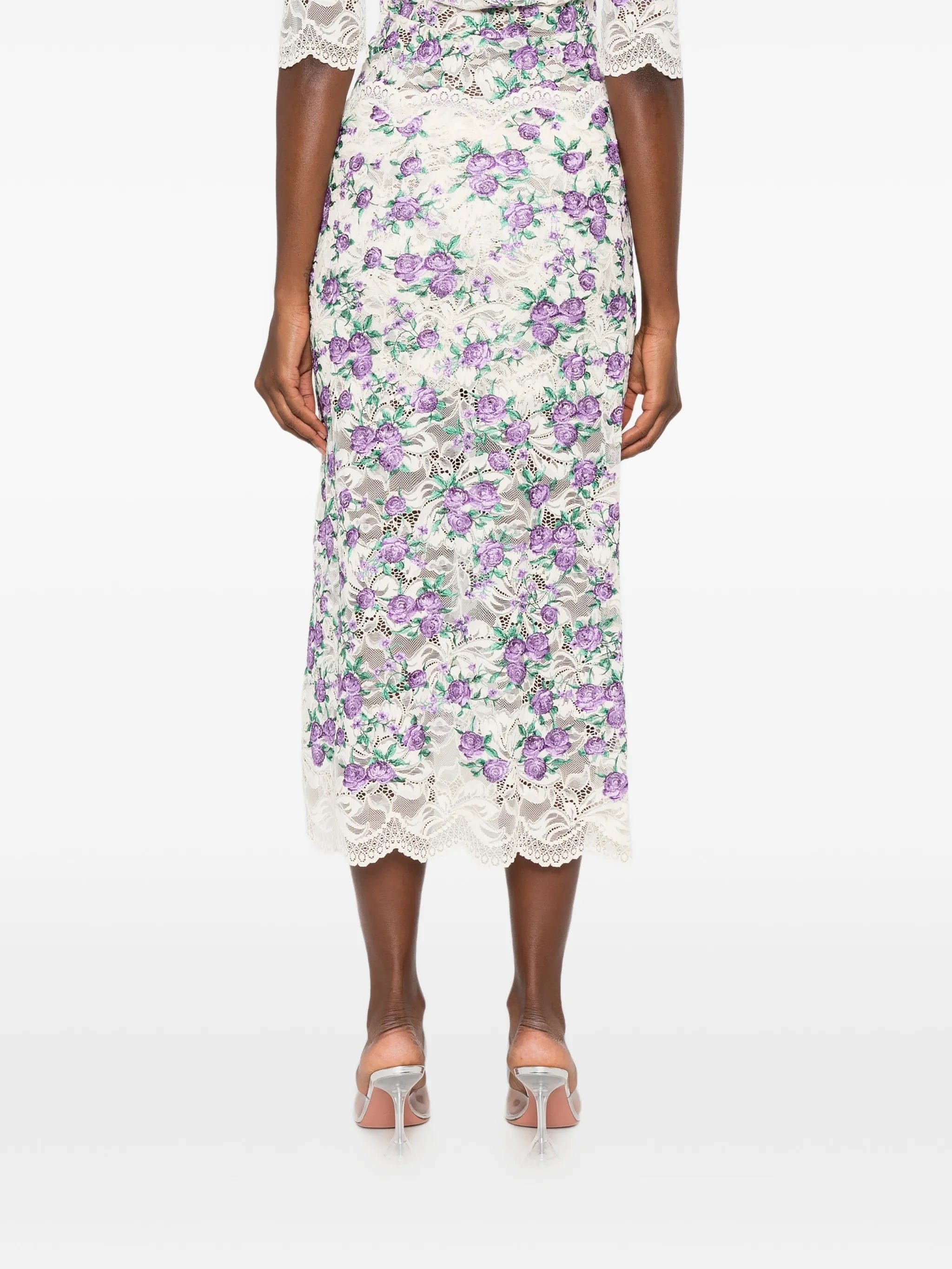 Rabanne embroidered lace midi skirt