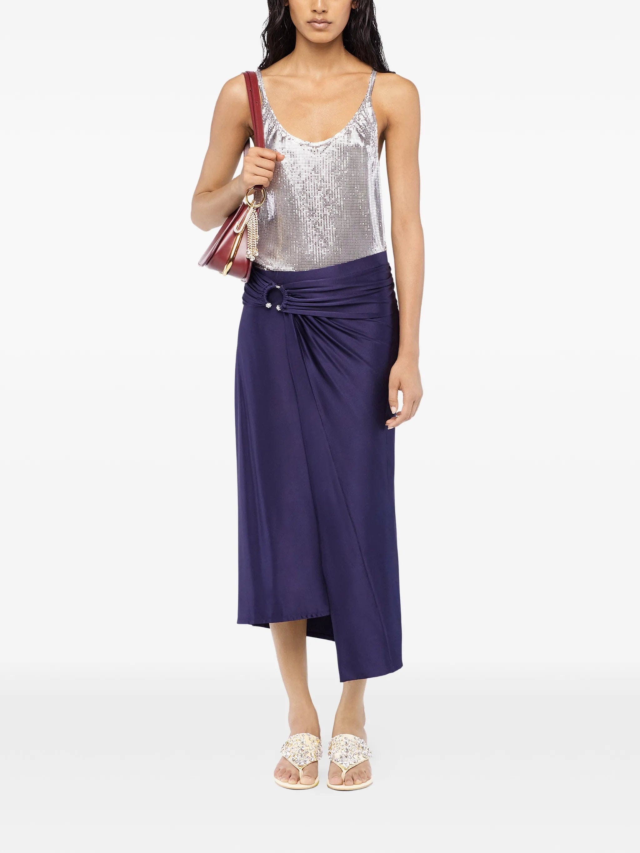 Rabanne midi piercing jersey skirt