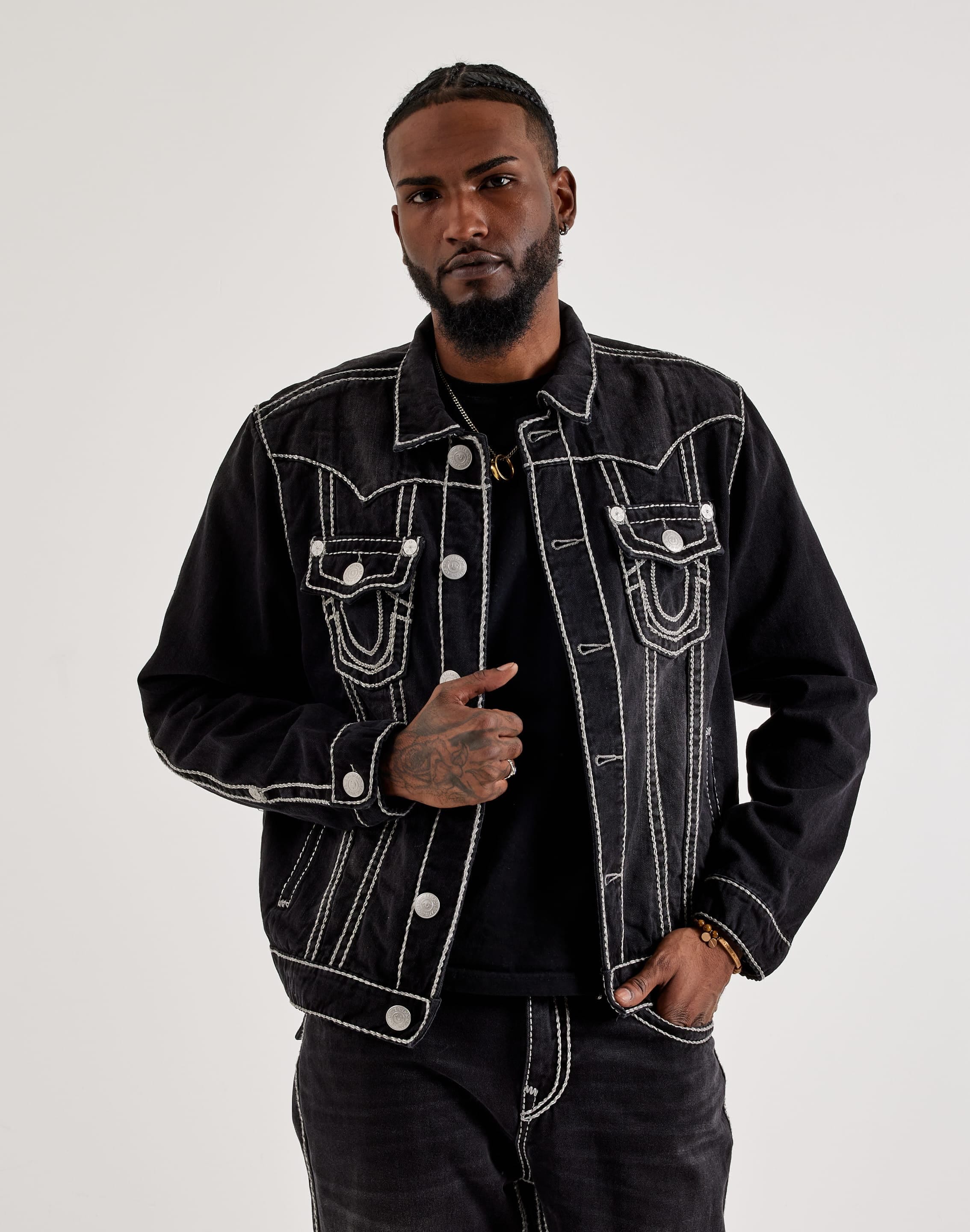 True Religion Jimmy Marled Rope Stitch Denim Jacket