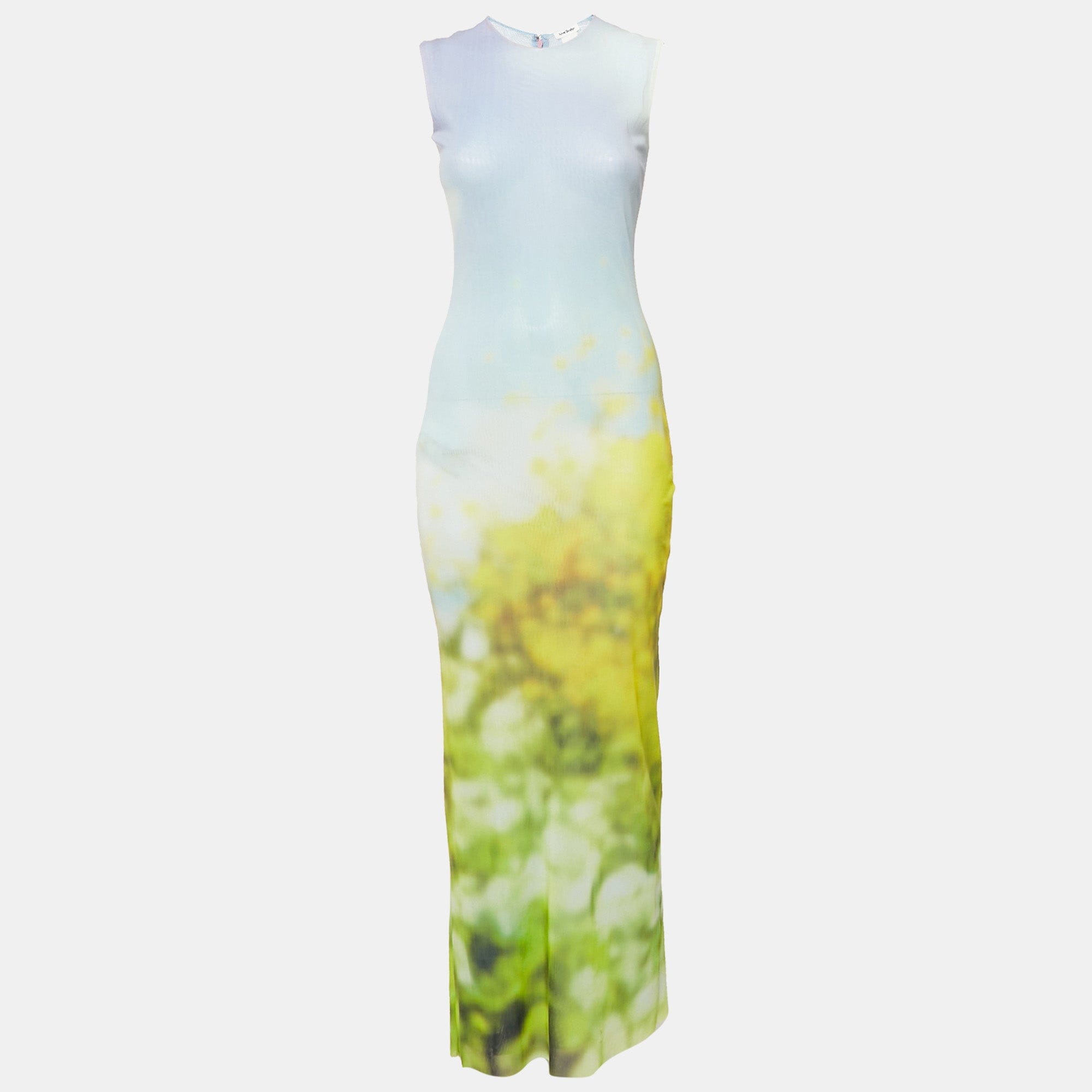 Acne Studios Blue Blurred Print Mesh Maxi Dress