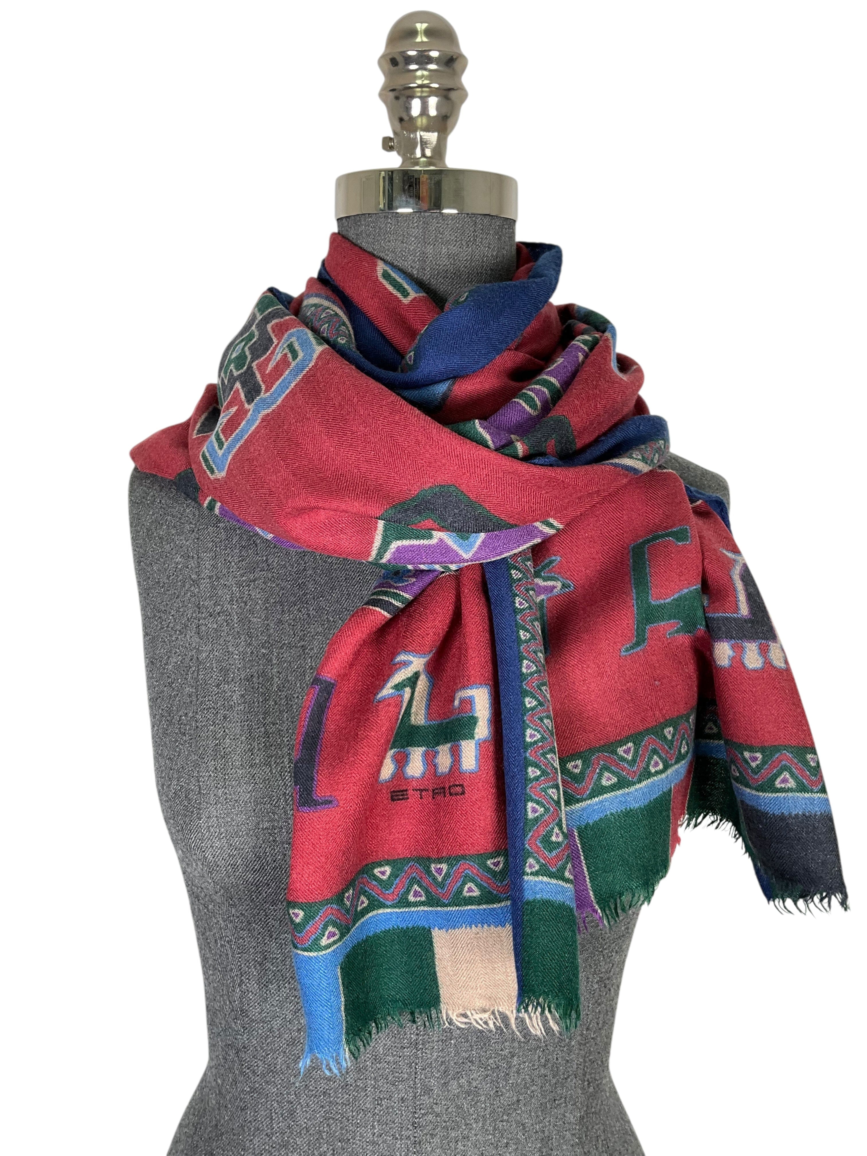 ETRO Printed Cashmere Fringe Oblong Shawl Scarf
