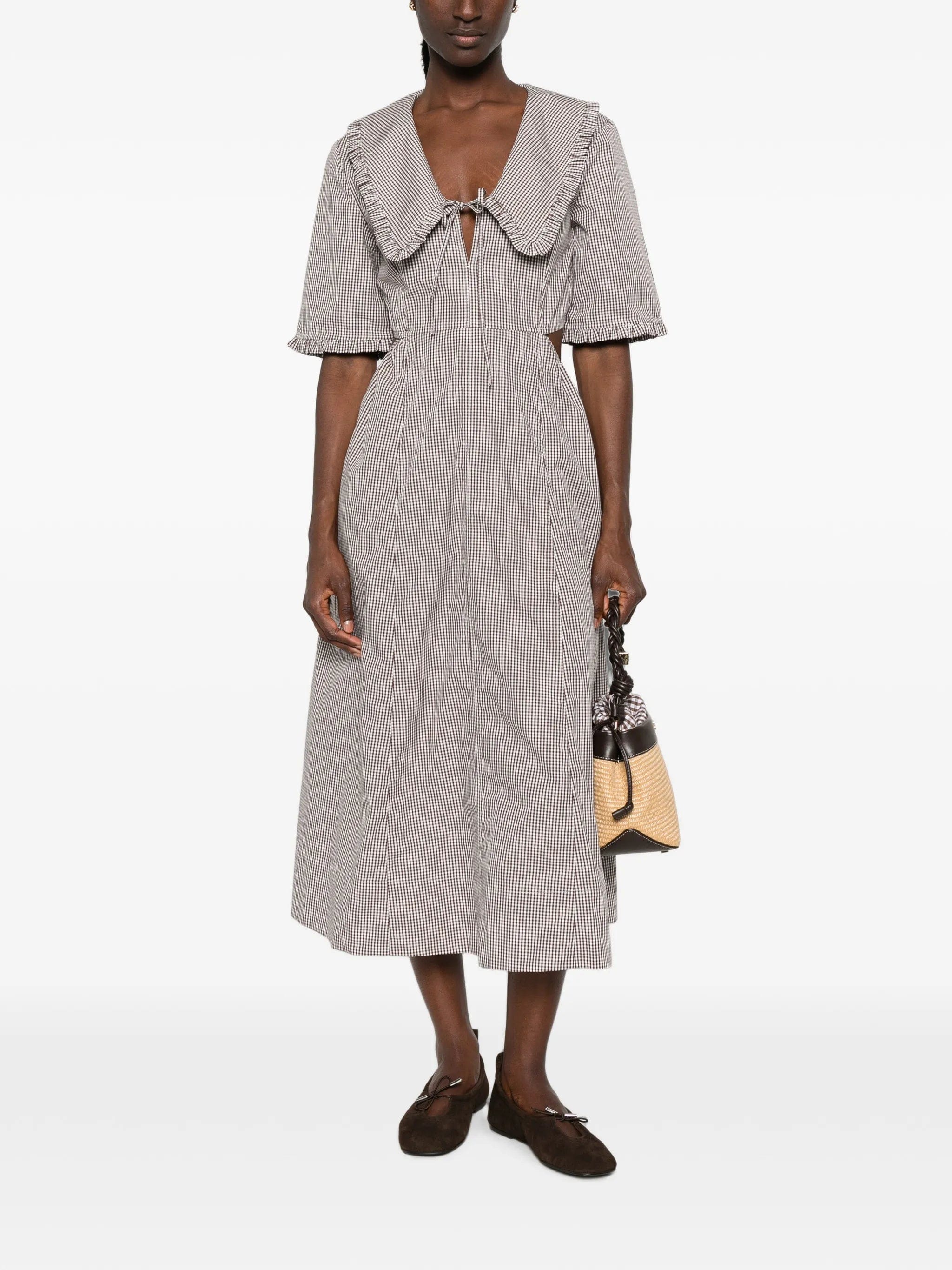 GANNI check - pattern cut - out midi dress