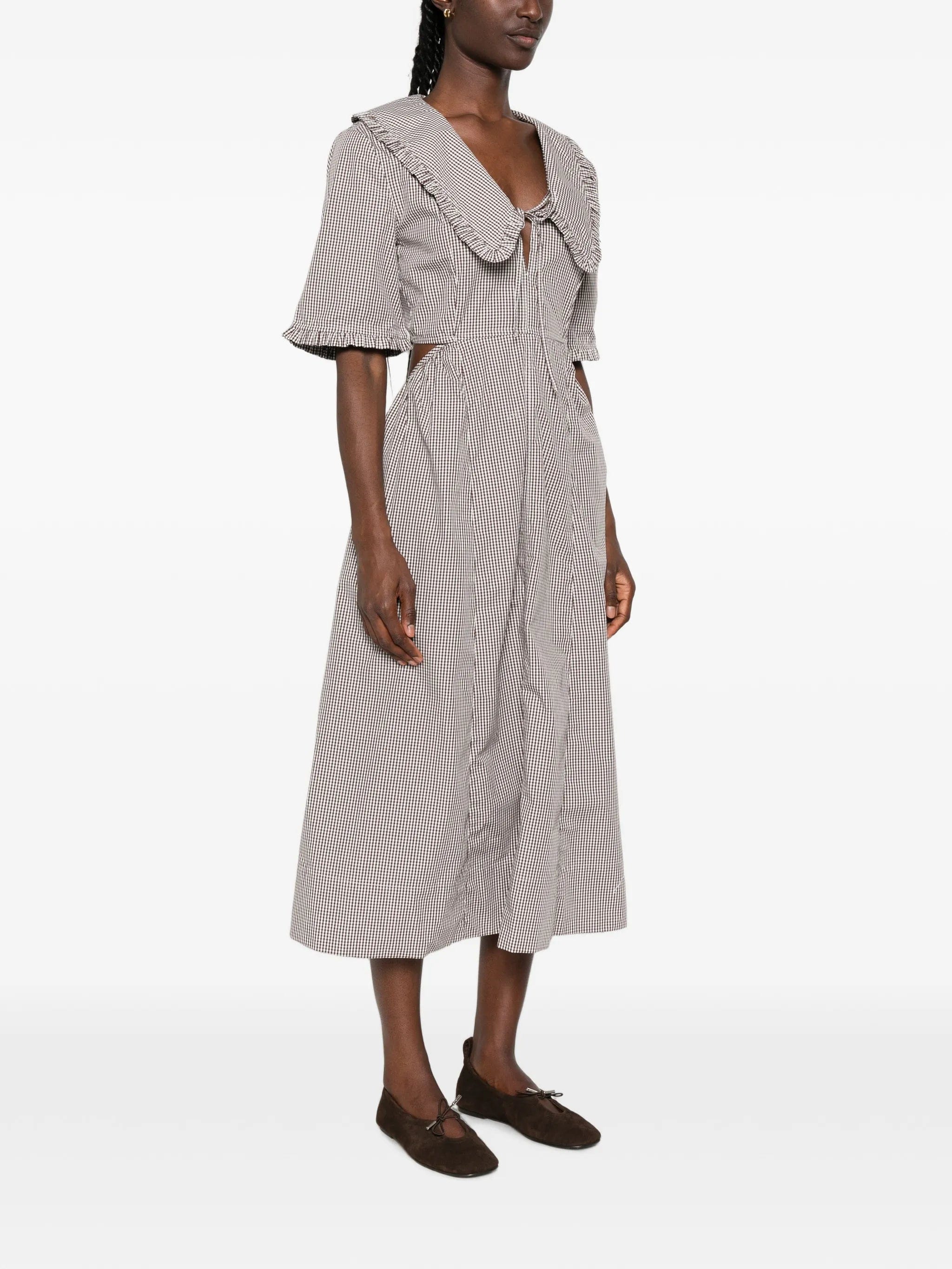 GANNI check - pattern cut - out midi dress