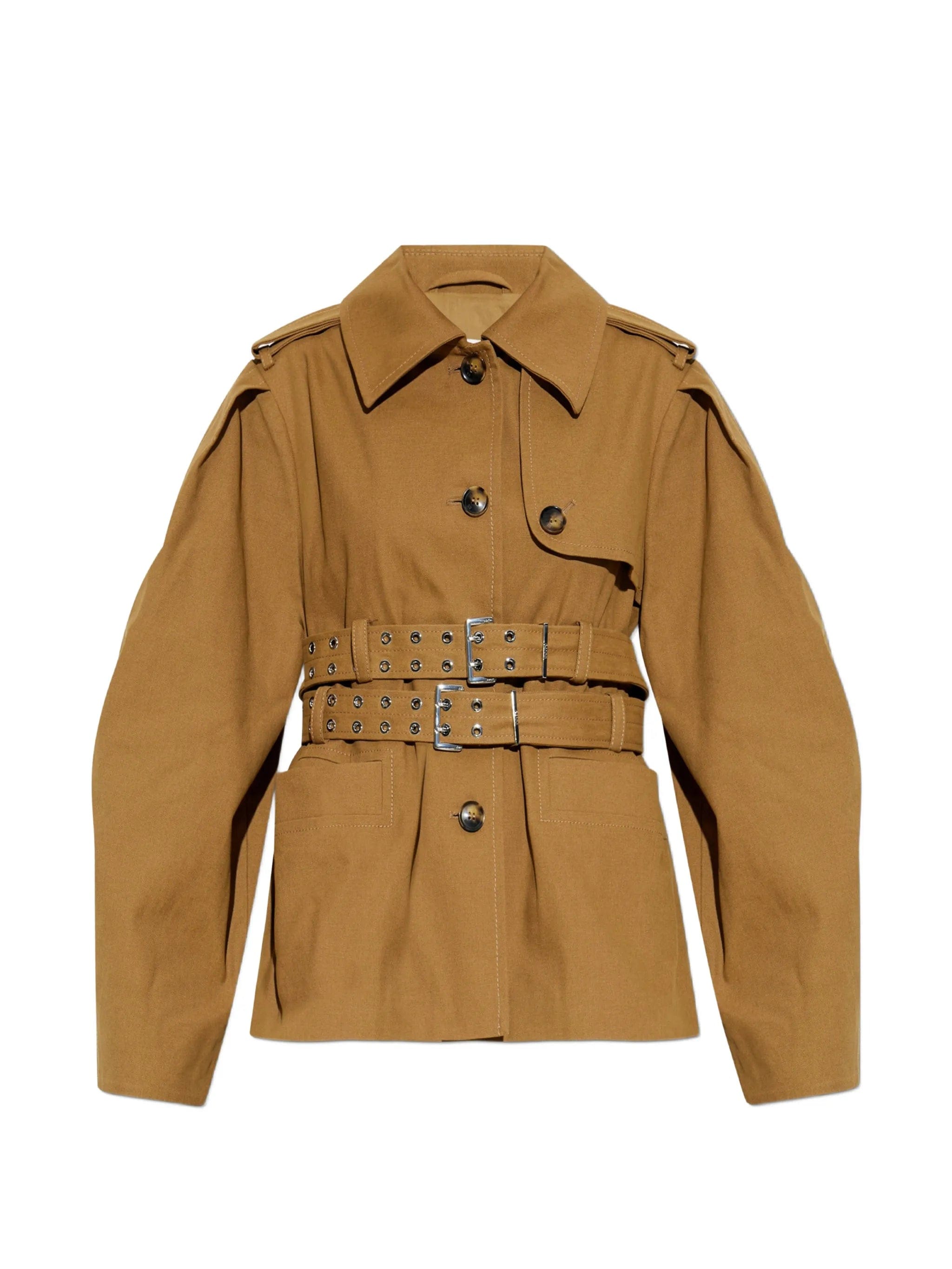 GANNI double - belted pleated - sleeve coat