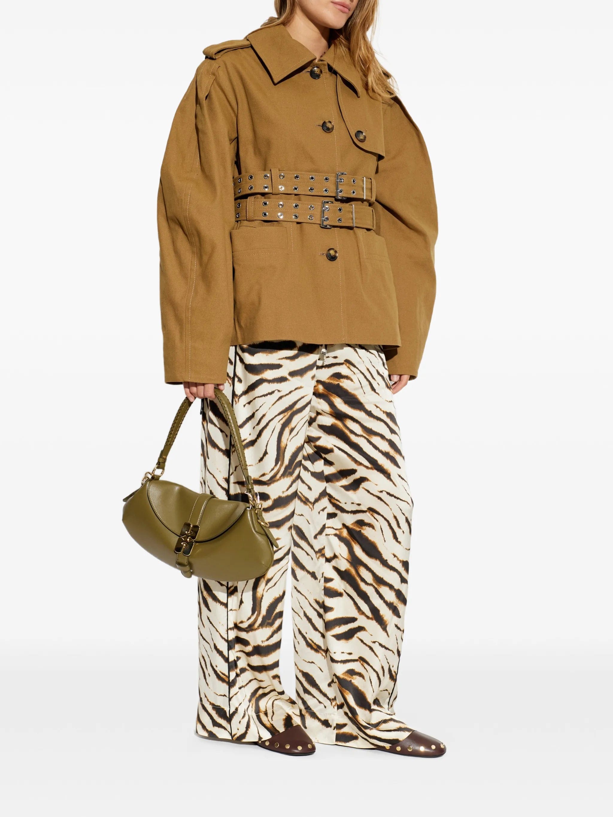 GANNI double - belted pleated - sleeve coat