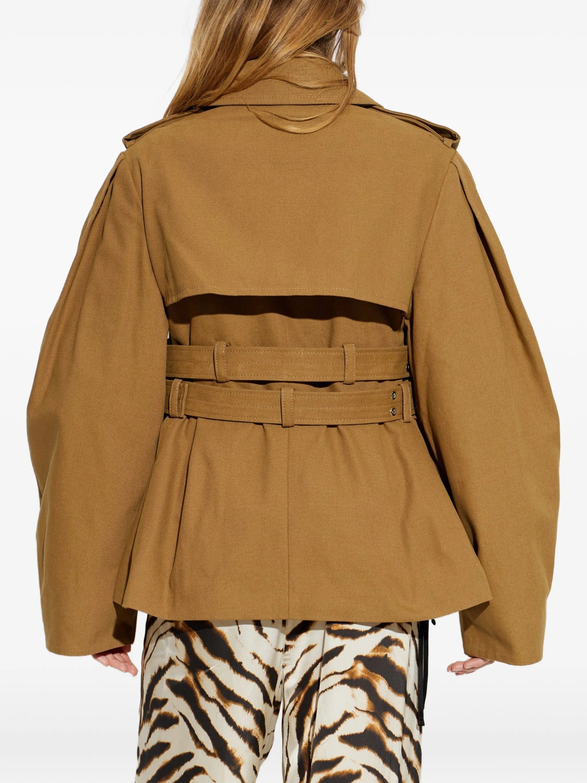 GANNI double - belted pleated - sleeve coat