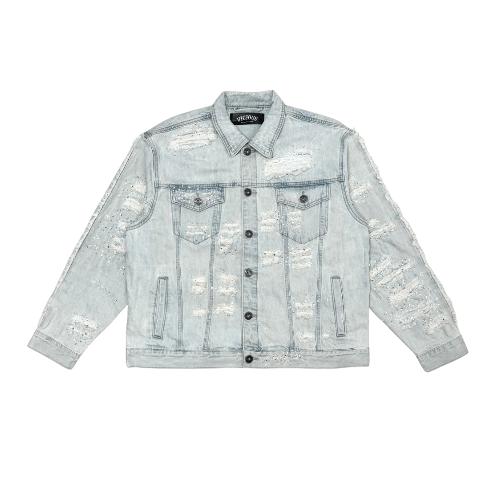 Pearl PREMIUM DENIM JACKETS WITH PEARL / RIHNESTONES LIGHT BLUE