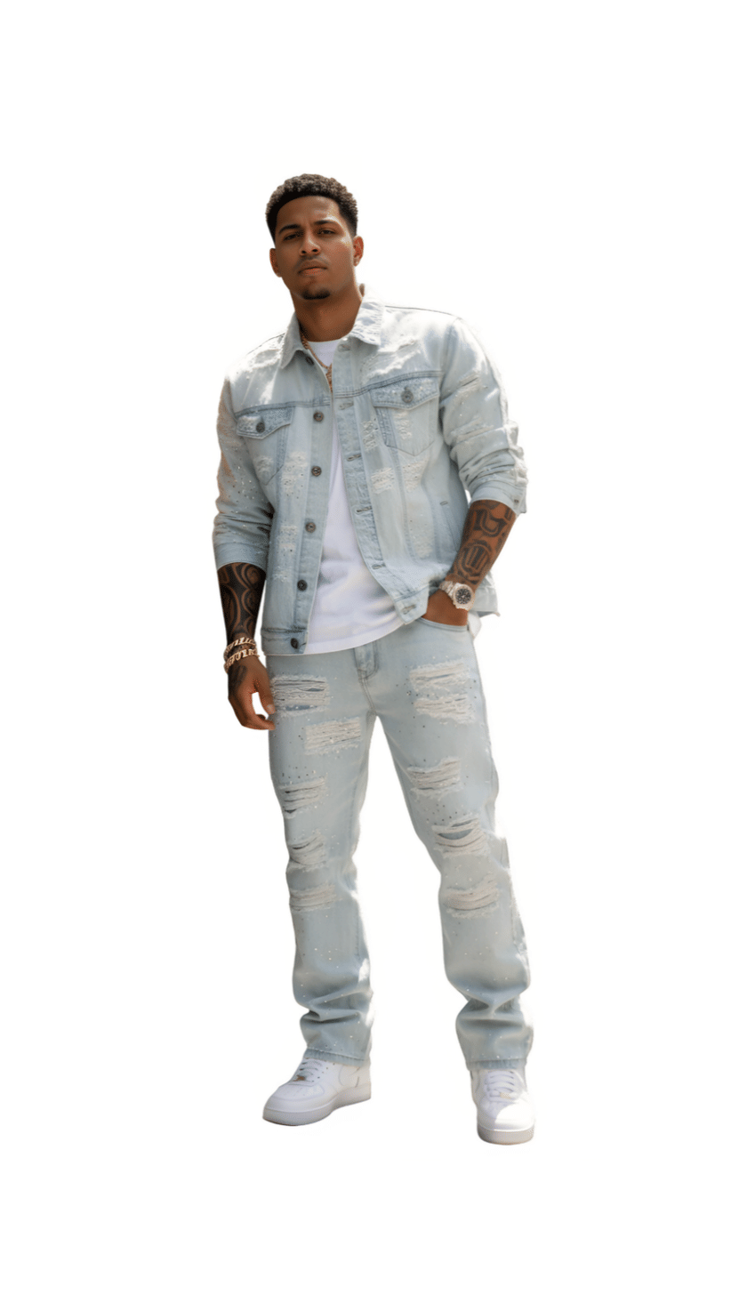 Pearl PREMIUM DENIM JACKETS WITH PEARL / RIHNESTONES LIGHT BLUE