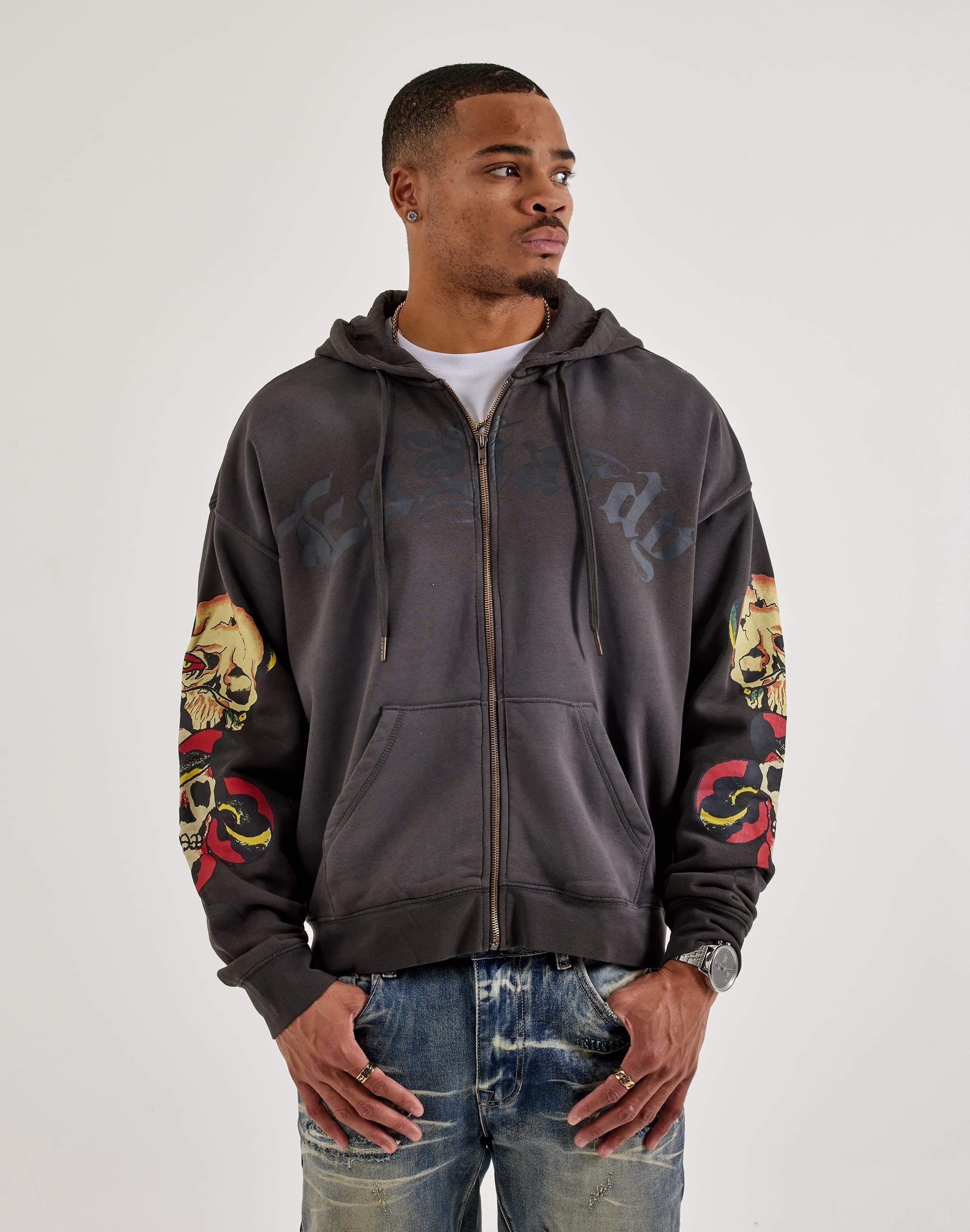 Ed Hardy Skull Full - Zip Fleece Hoodie