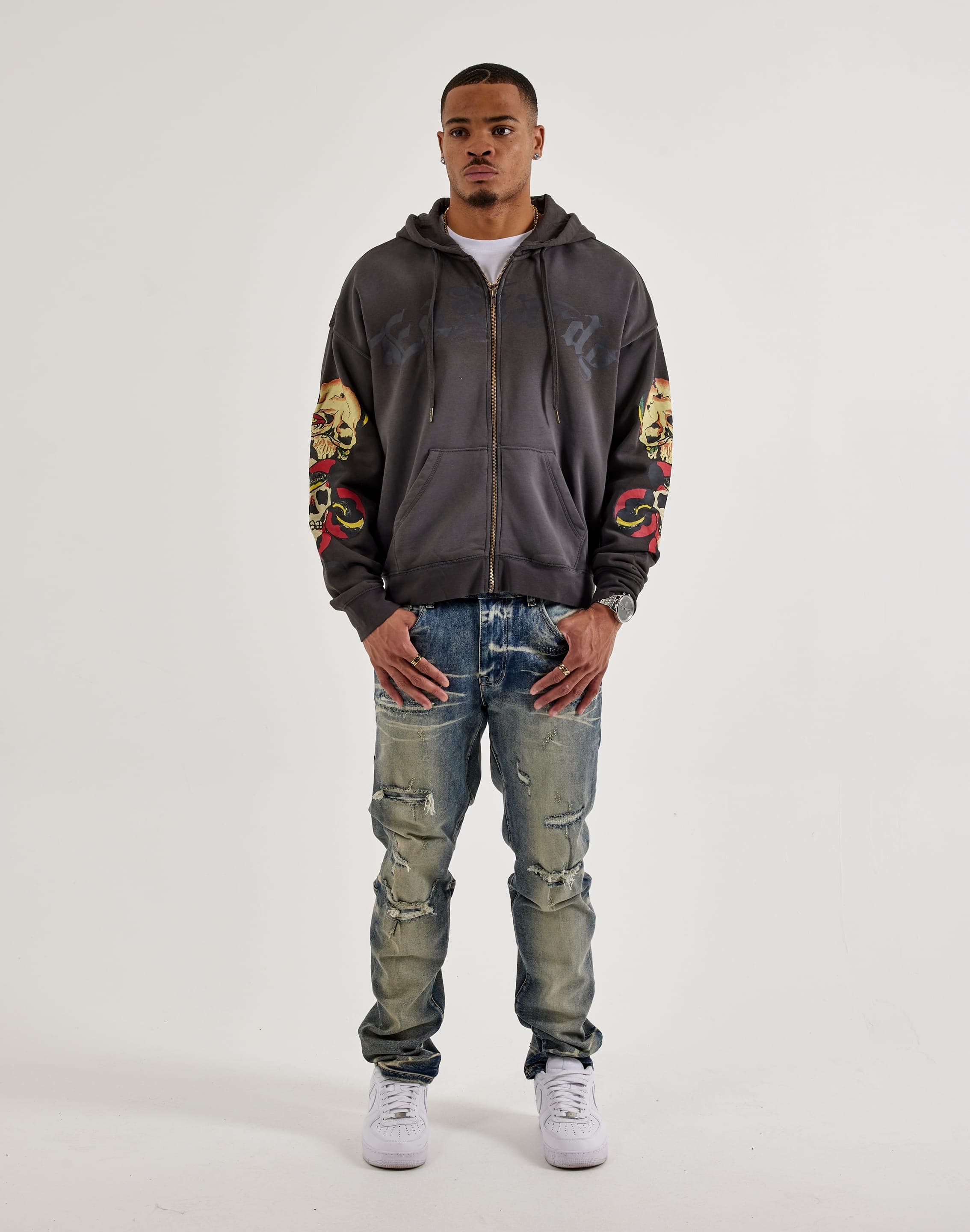 Ed Hardy Skull Full - Zip Fleece Hoodie