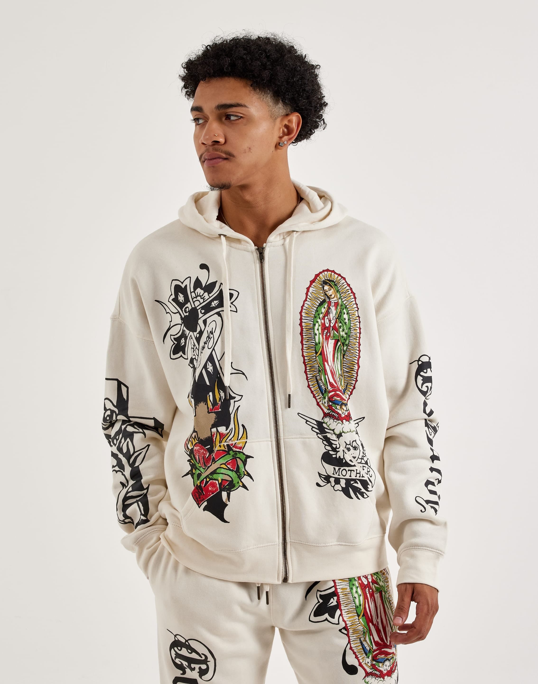 Ed Hardy Mary Full - Zip Fleece Hoodie