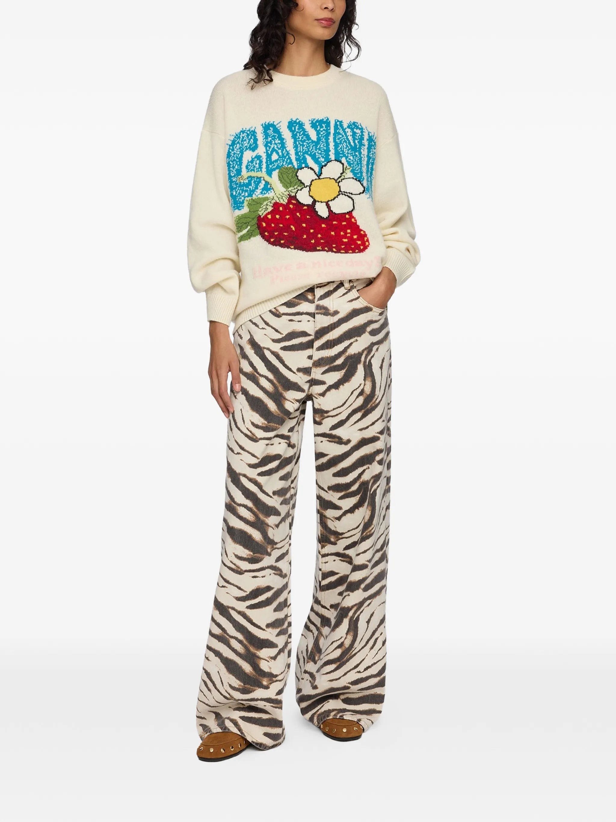 GANNI strawberry - motif intarsia - knit sweater
