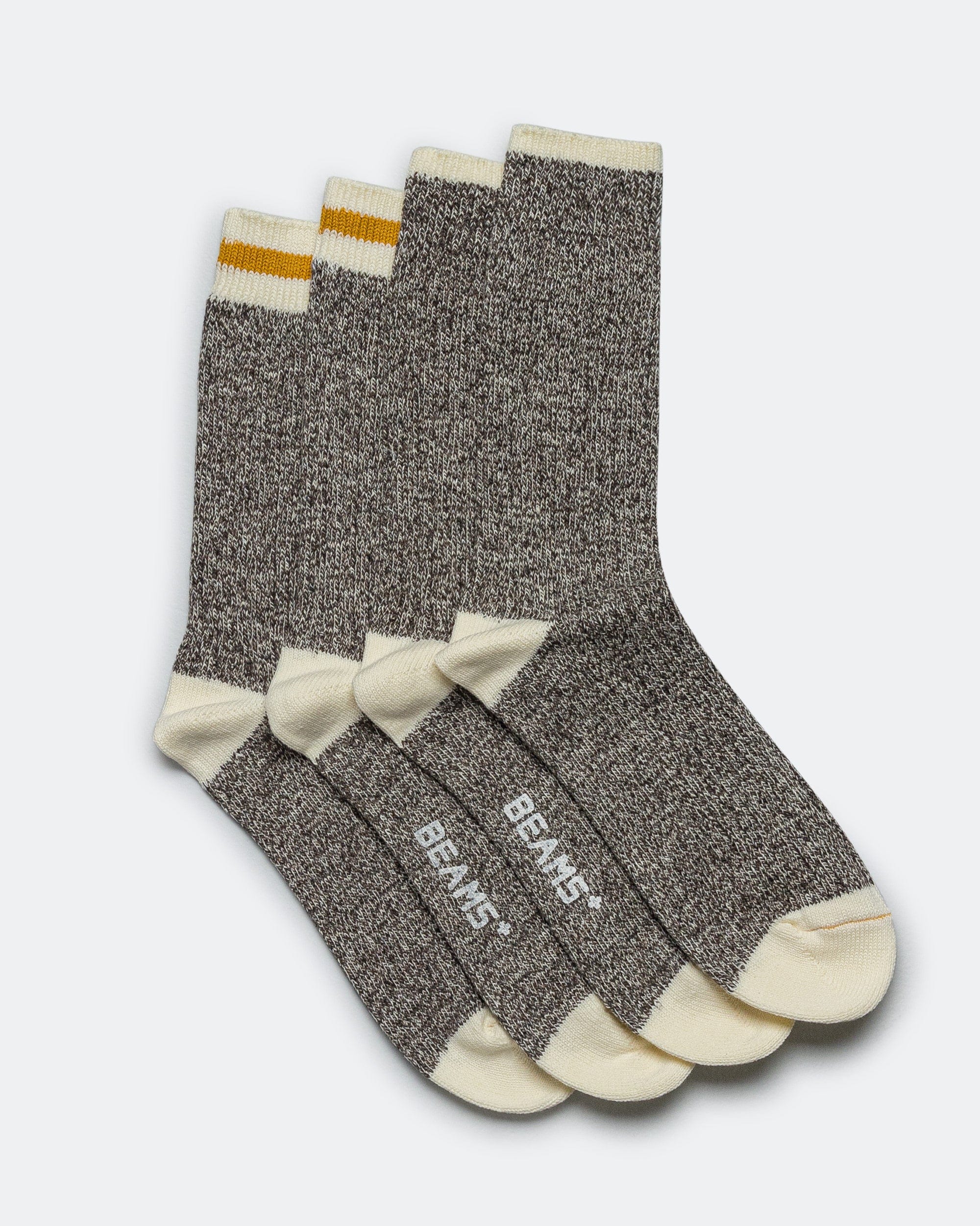 Beams Plus Rag Socks - Khaki/Yellow