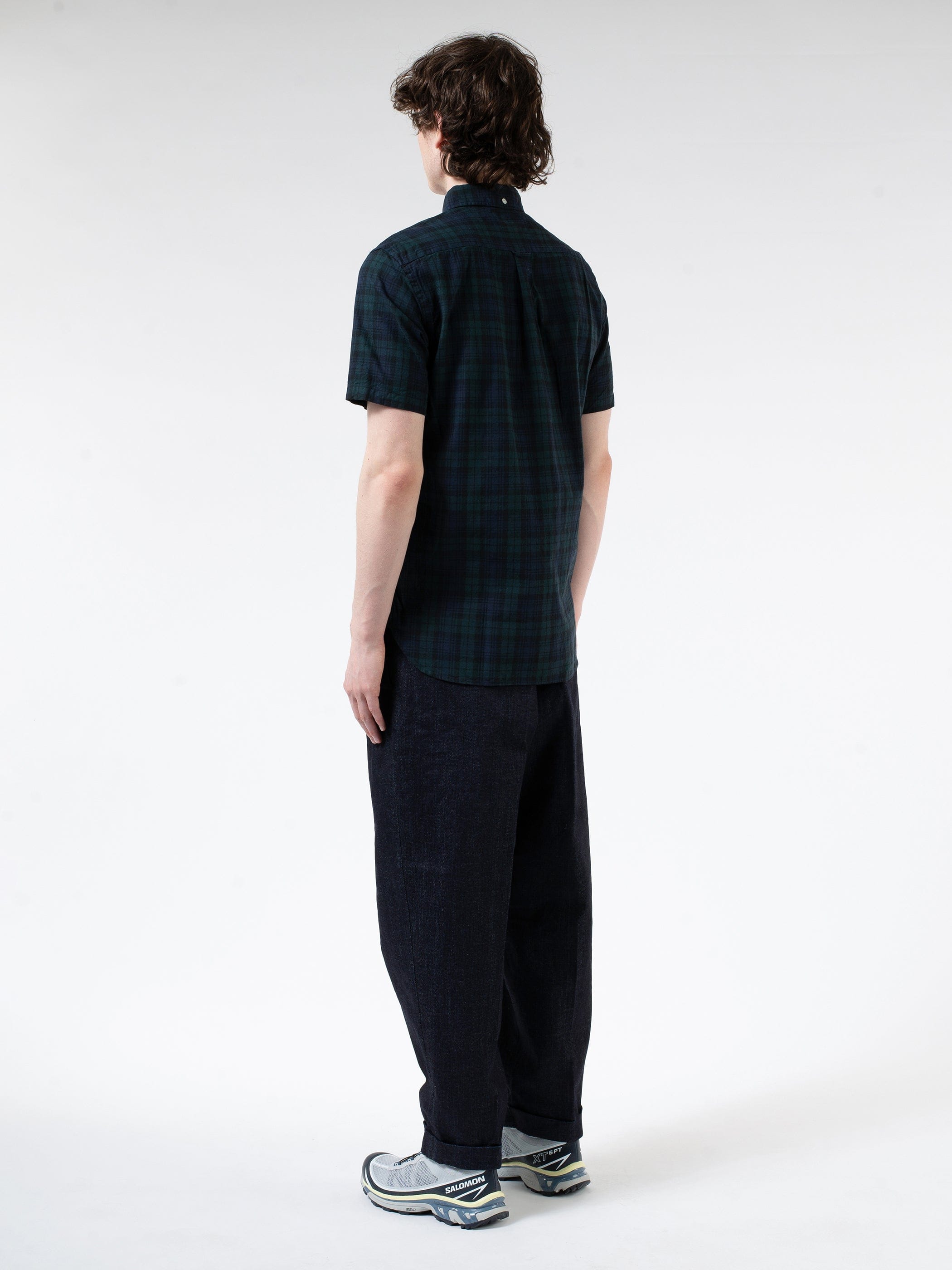 BEAMS PLUS Indigo Blackwatch Short Sleeve Button Down Shirt