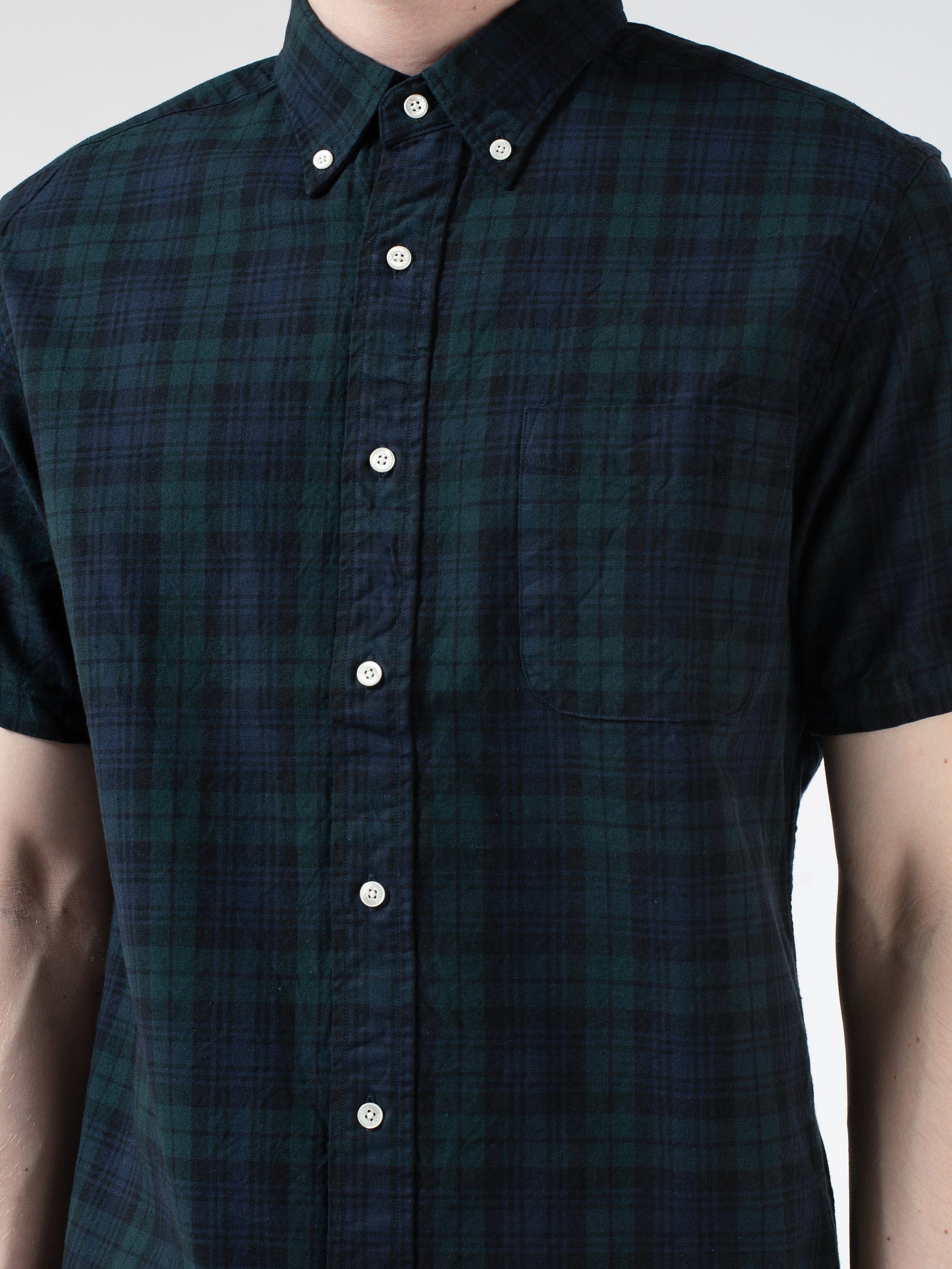 BEAMS PLUS Indigo Blackwatch Short Sleeve Button Down Shirt