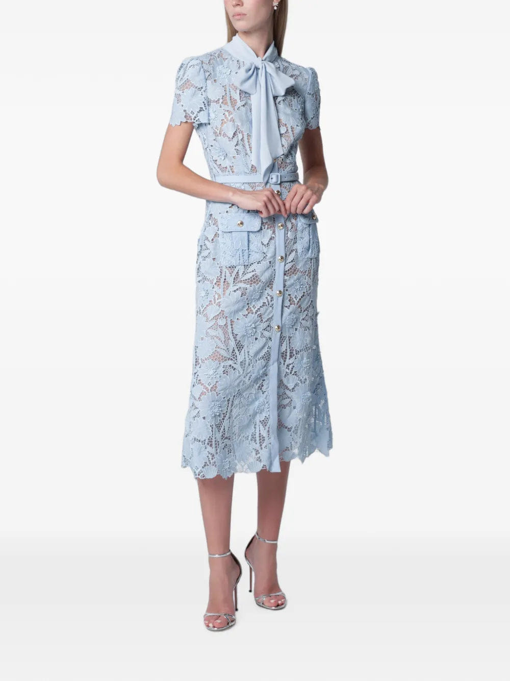 Self-Portrait belted floral - lace midi dress