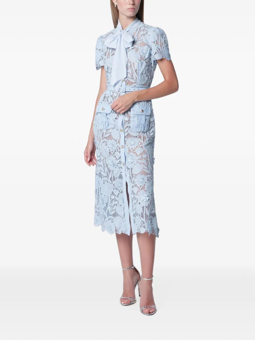 Self-Portrait belted floral - lace midi dress