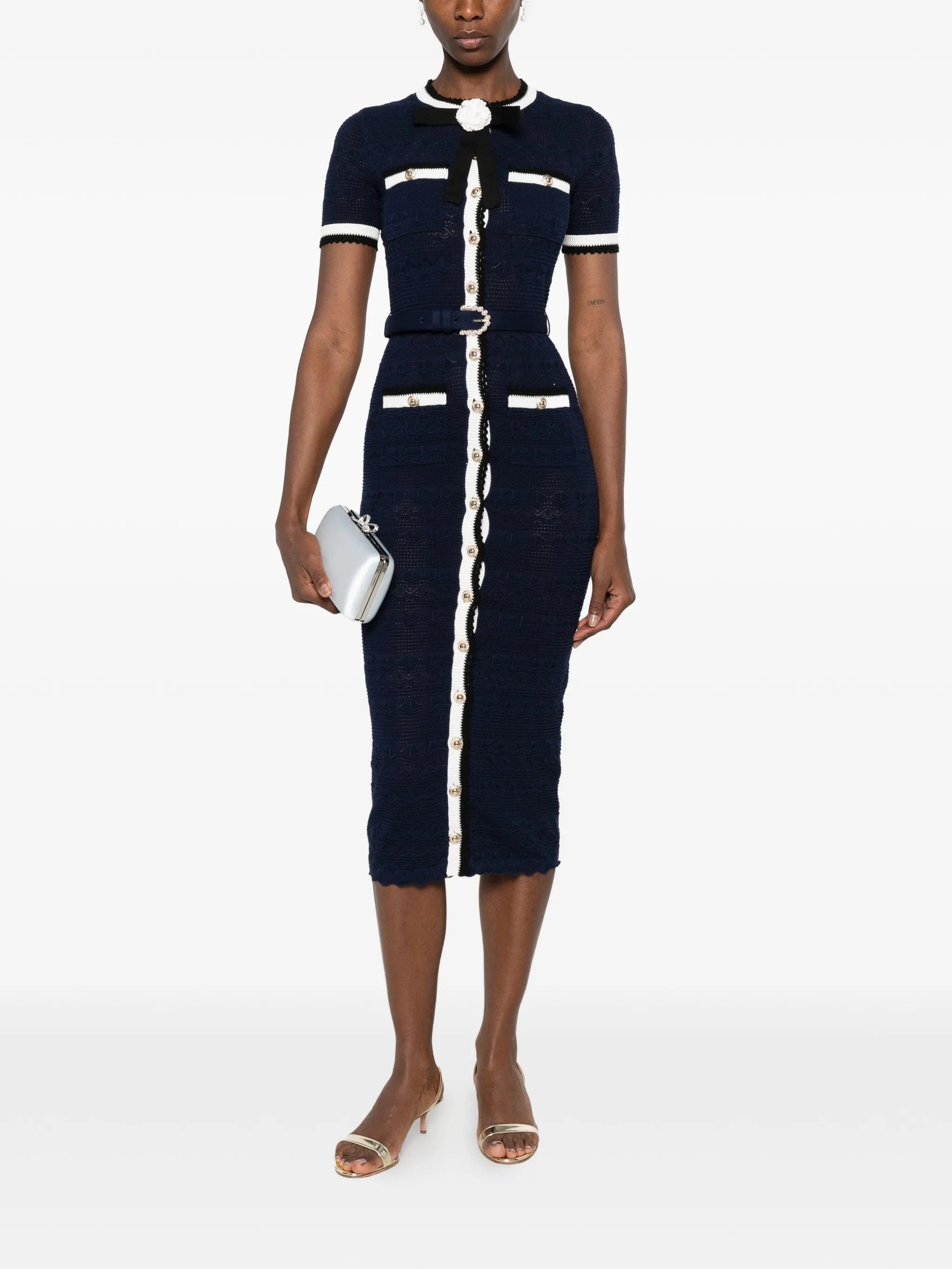 Self-Portrait belted bow - detail midi dress