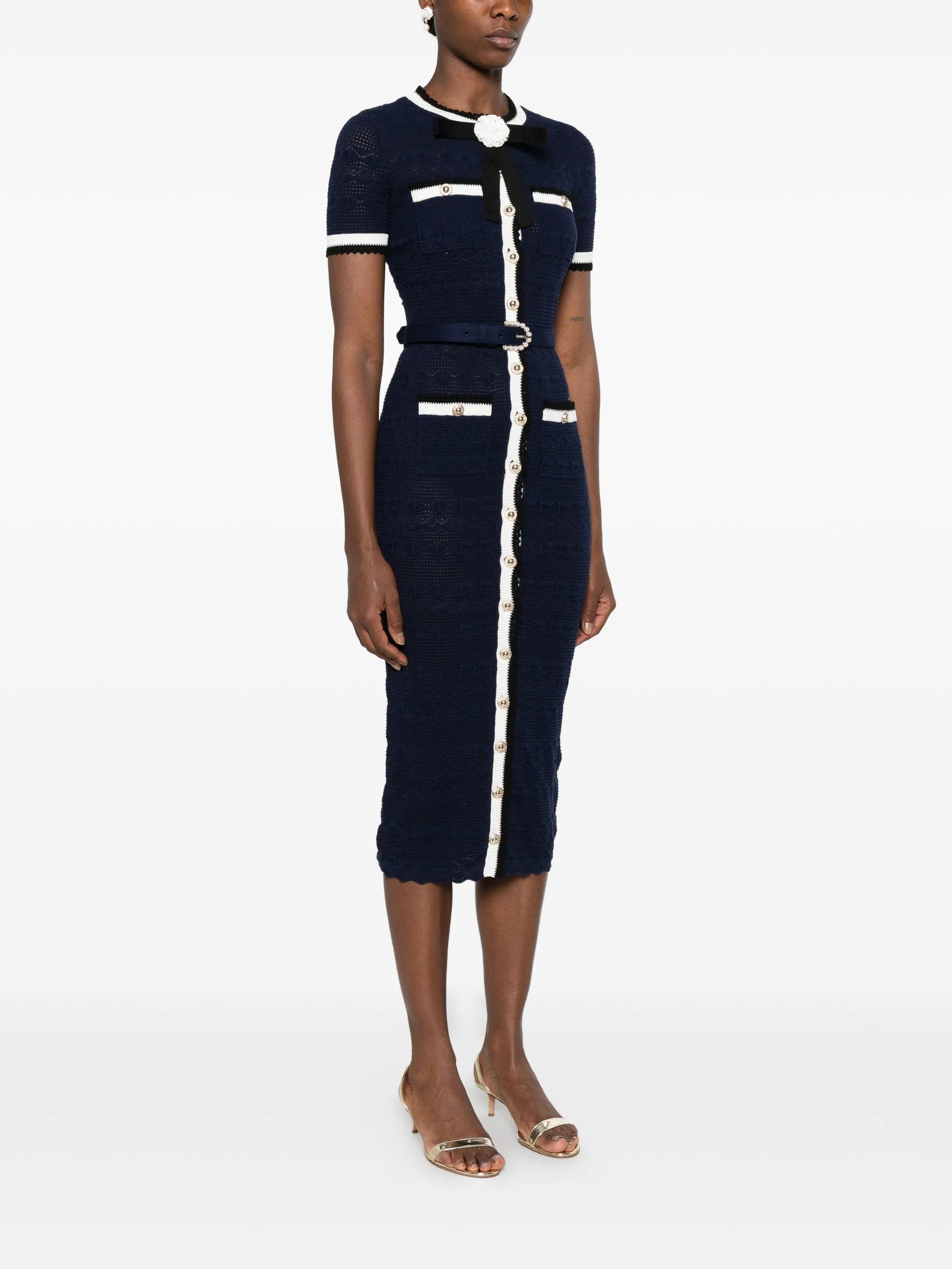 Self-Portrait belted bow - detail midi dress