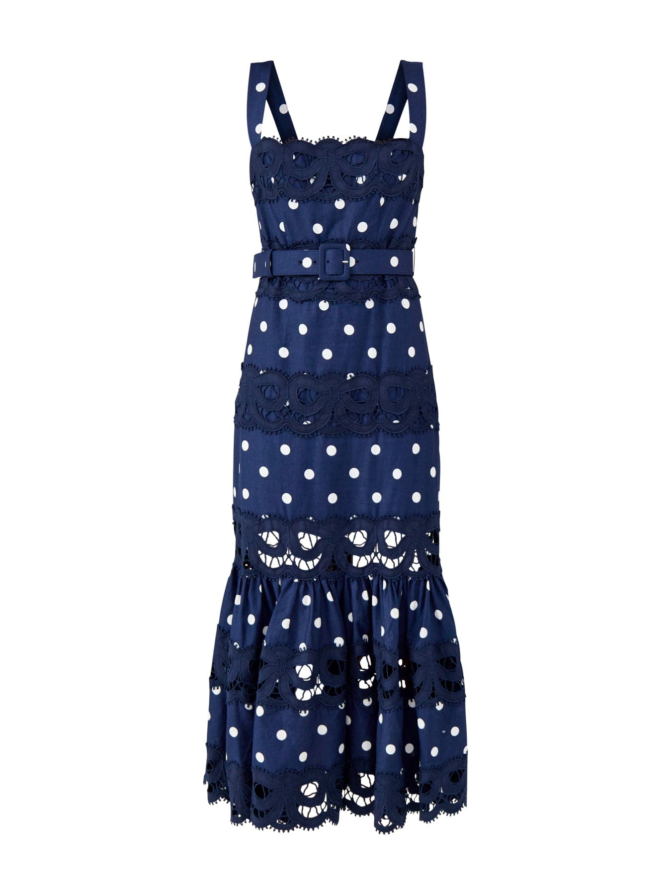 Self-Portrait Navy Polka Dot Linen Midi Dress