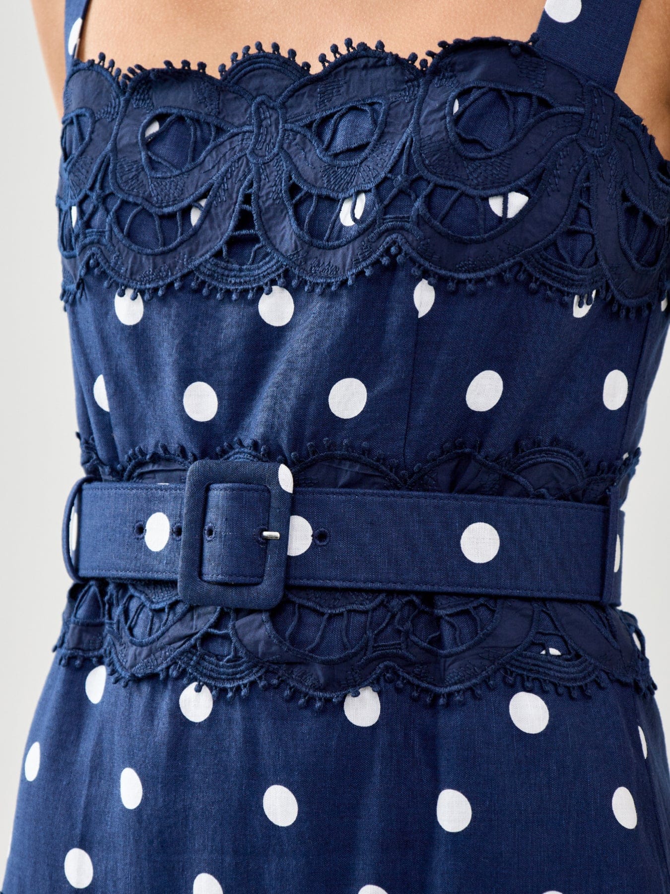 Self-Portrait Navy Polka Dot Linen Midi Dress