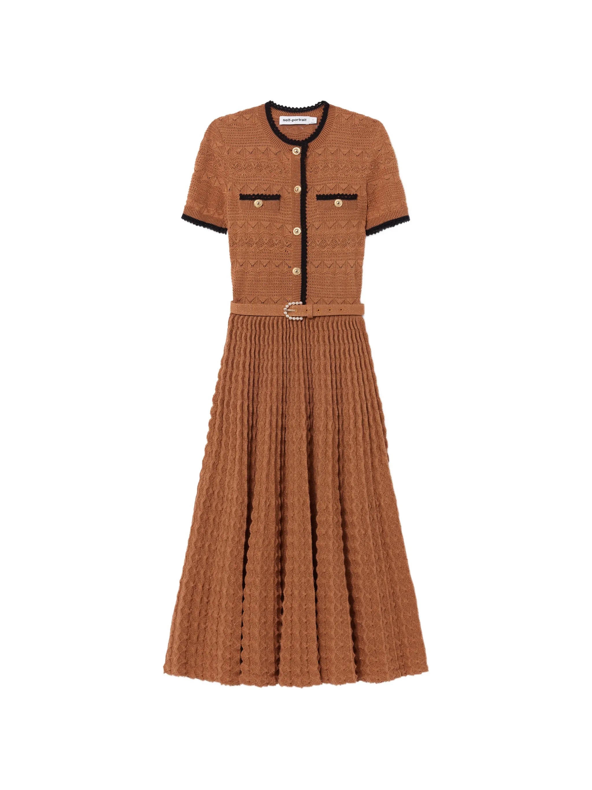 Self-Portrait brown pointelle - knit midi dress