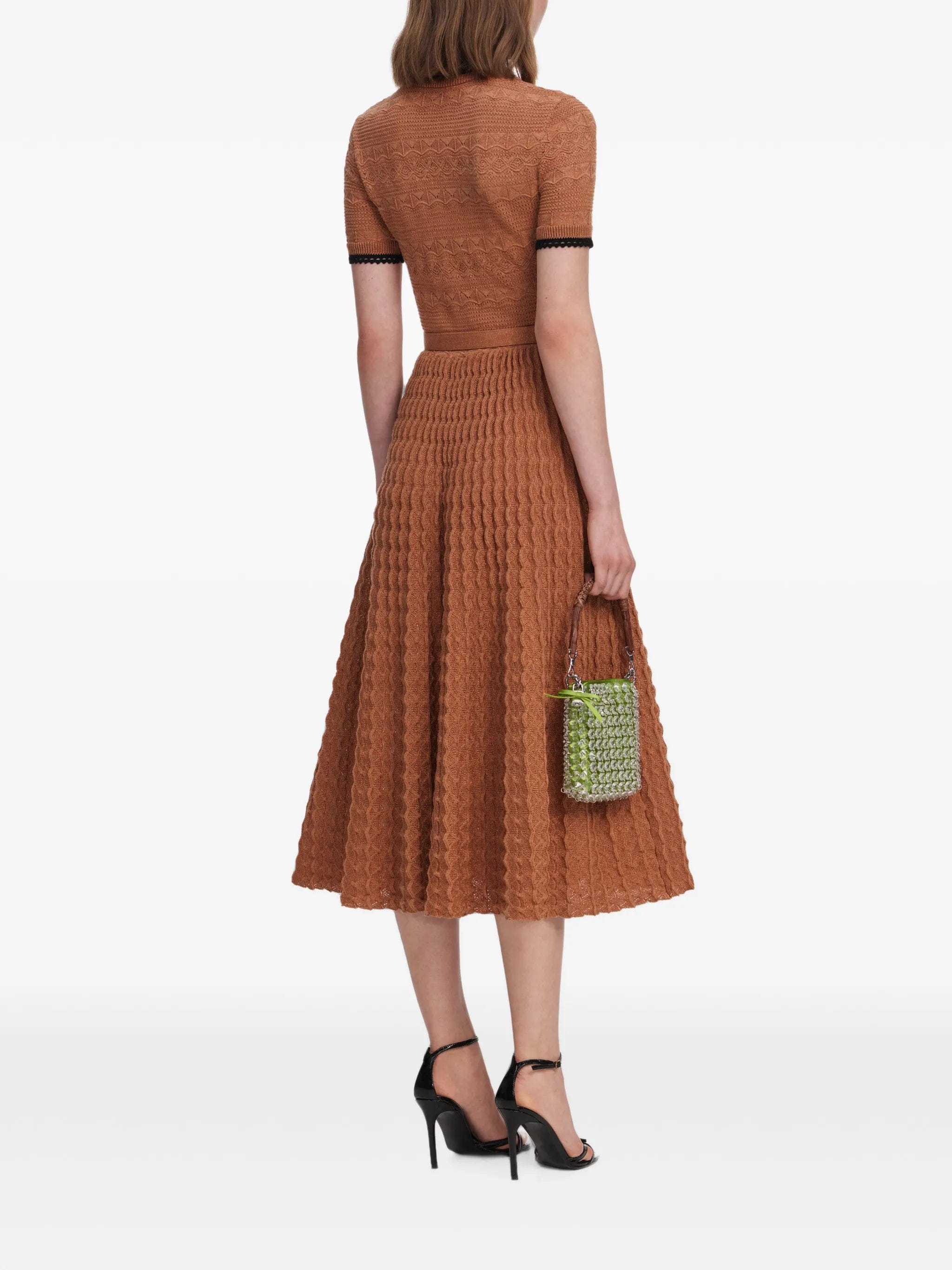 Self-Portrait brown pointelle - knit midi dress