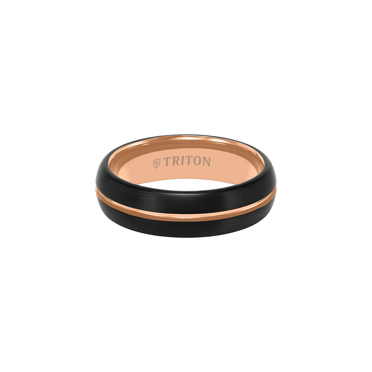 Triton Tungsten and Rose Flat Edge Brush Finish Wedding Band