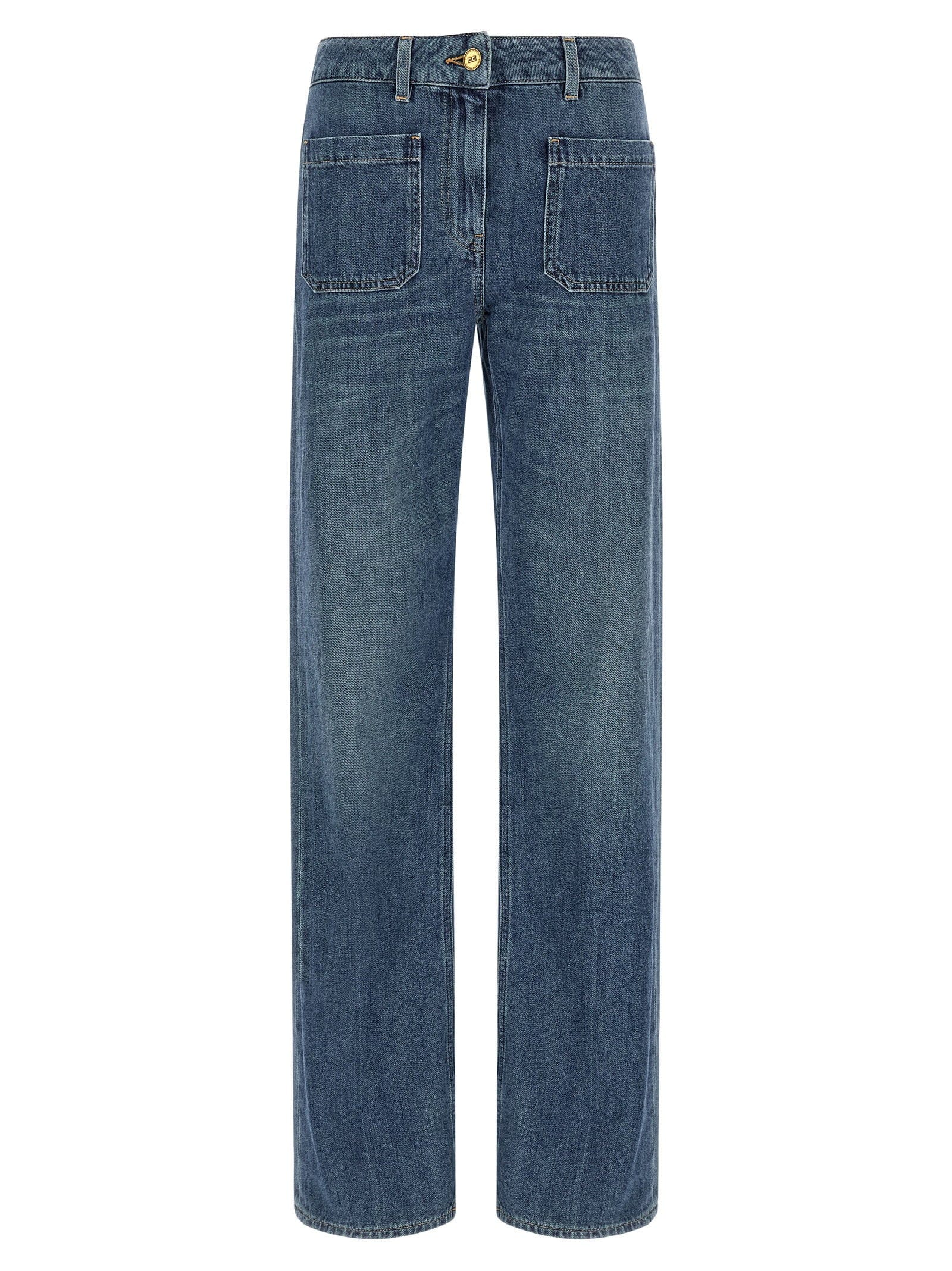 Elisabetta Franchi Logo - Embroidered Denim Jeans — blue