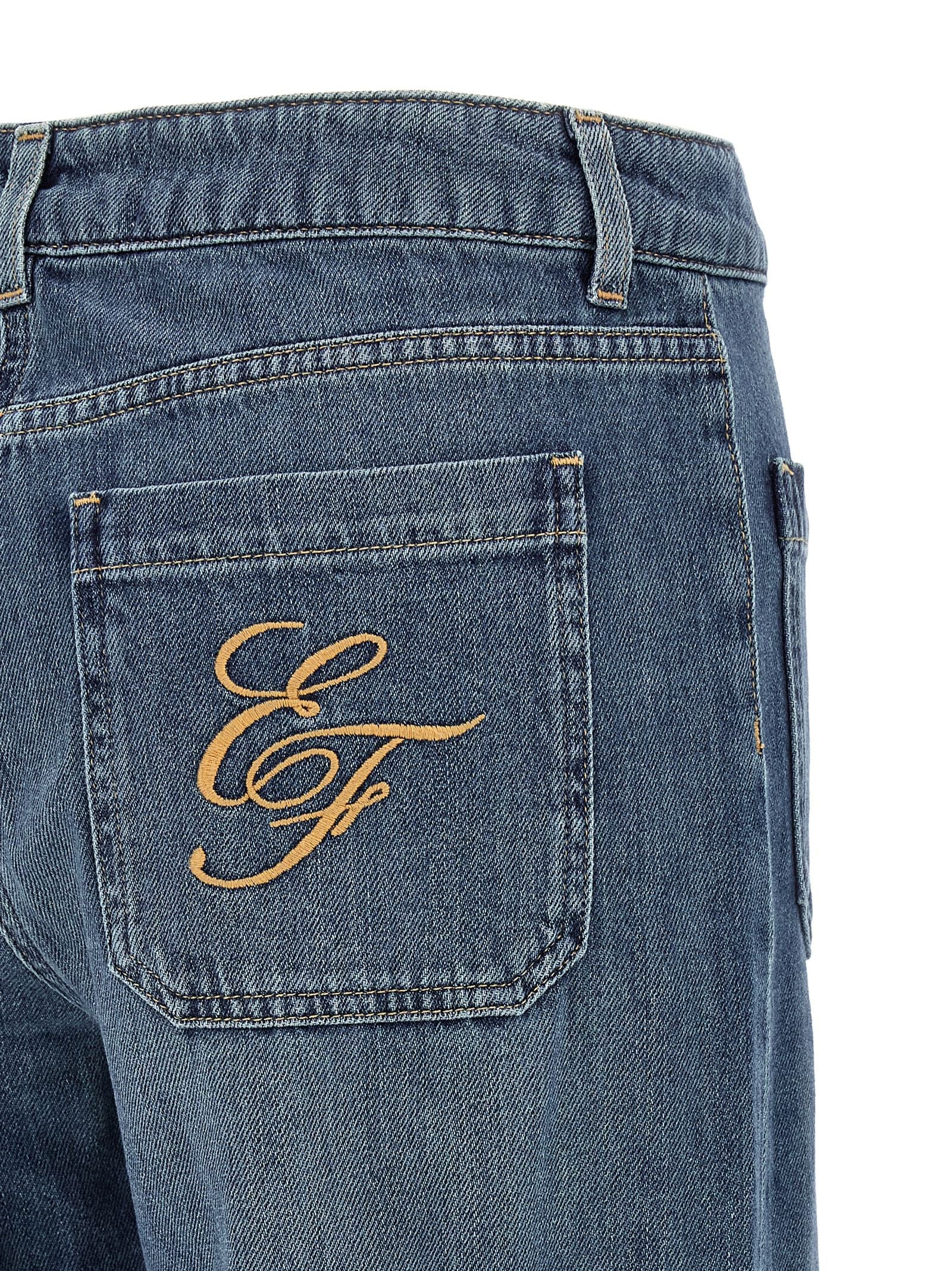 Elisabetta Franchi Logo - Embroidered Denim Jeans — blue