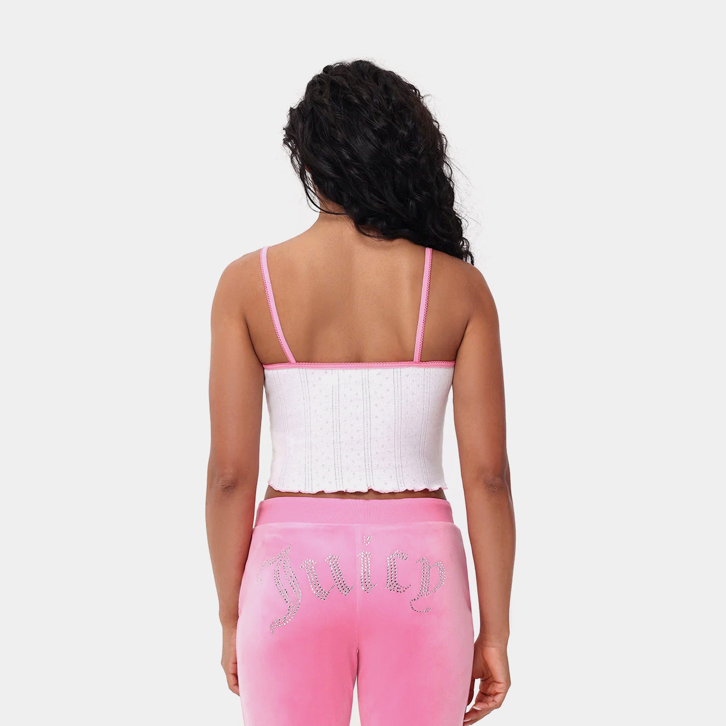 JUICY Couture Pointelle Bow Cropped Womens Tank (White/Pink)