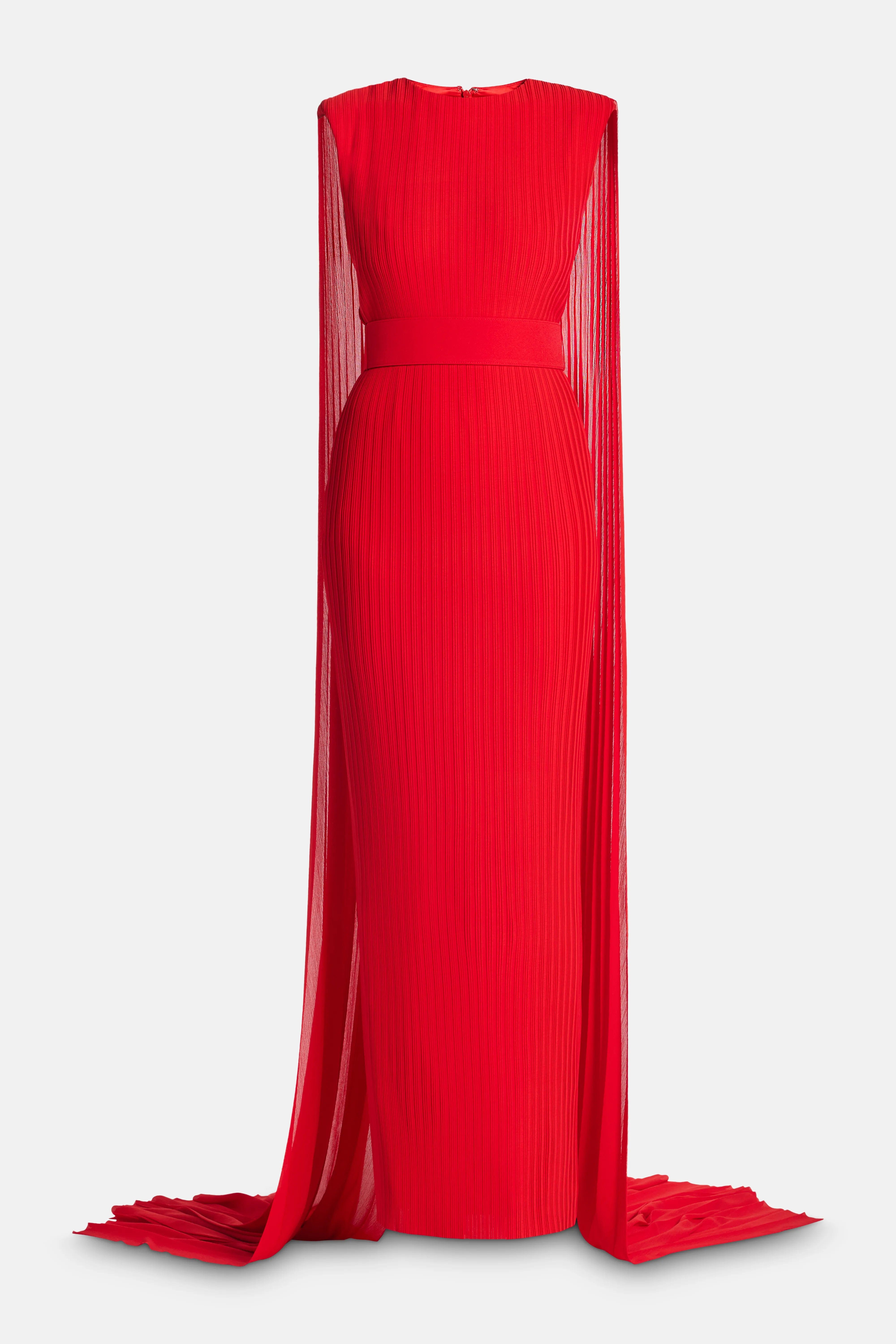 Solace London Tavia Sleeveless Cape Evening Gown in Red