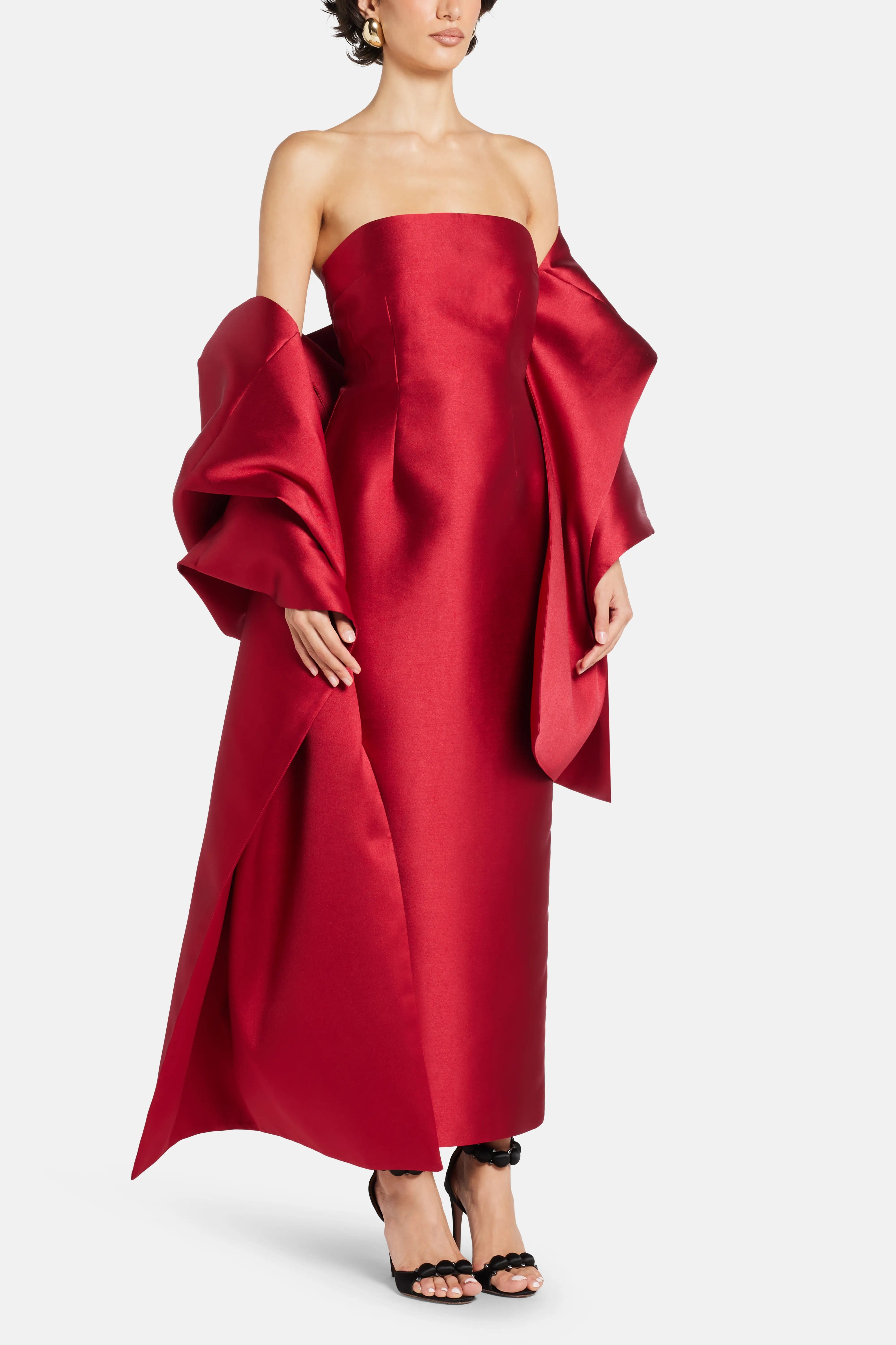 Solace London Renee Midaxi Evening Gown in Red With Cape