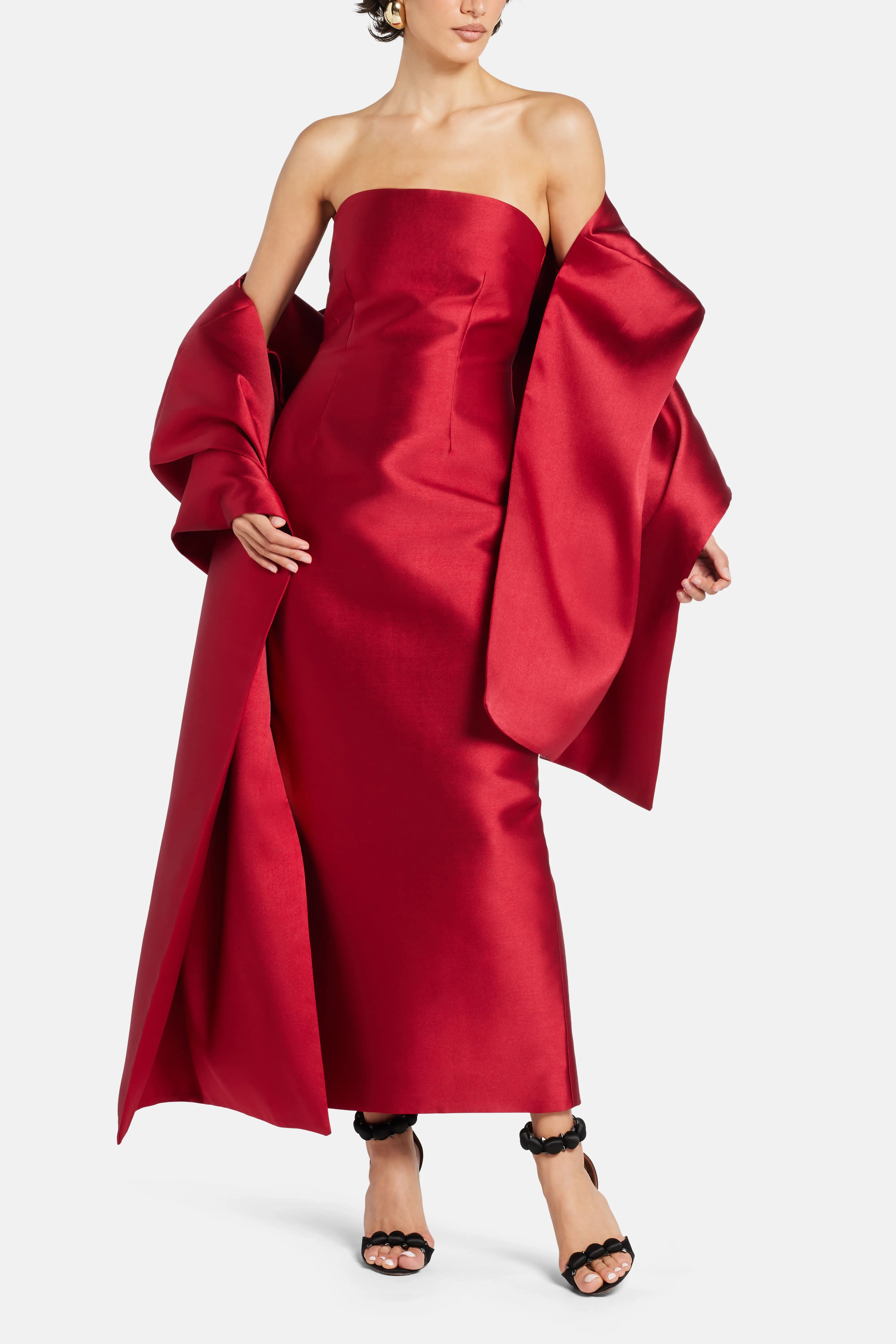 Solace London Renee Midaxi Evening Gown in Red With Cape