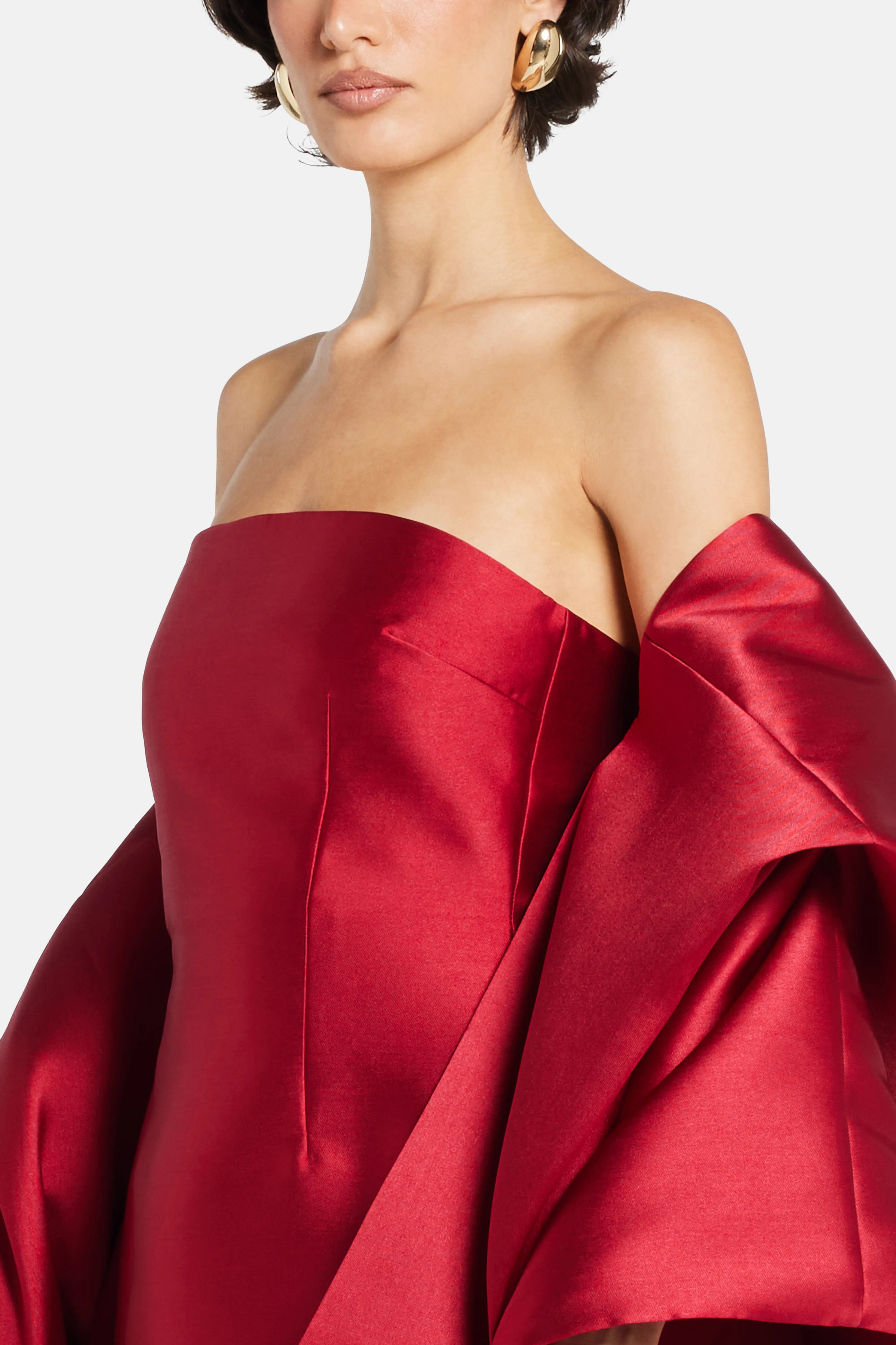 Solace London Renee Midaxi Evening Gown in Red With Cape