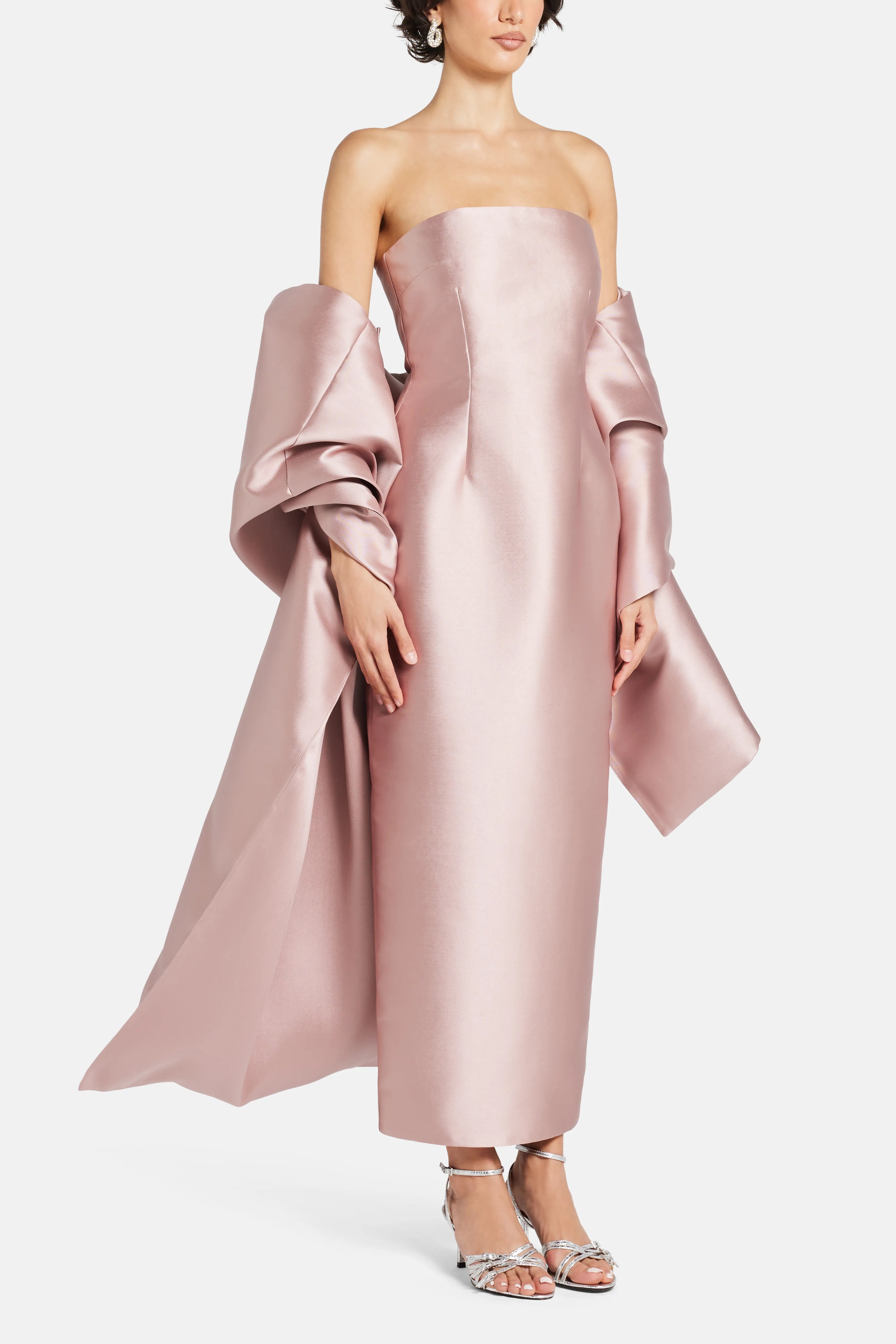 Solace London Renee Midaxi Evening Gown in Pink With Cape