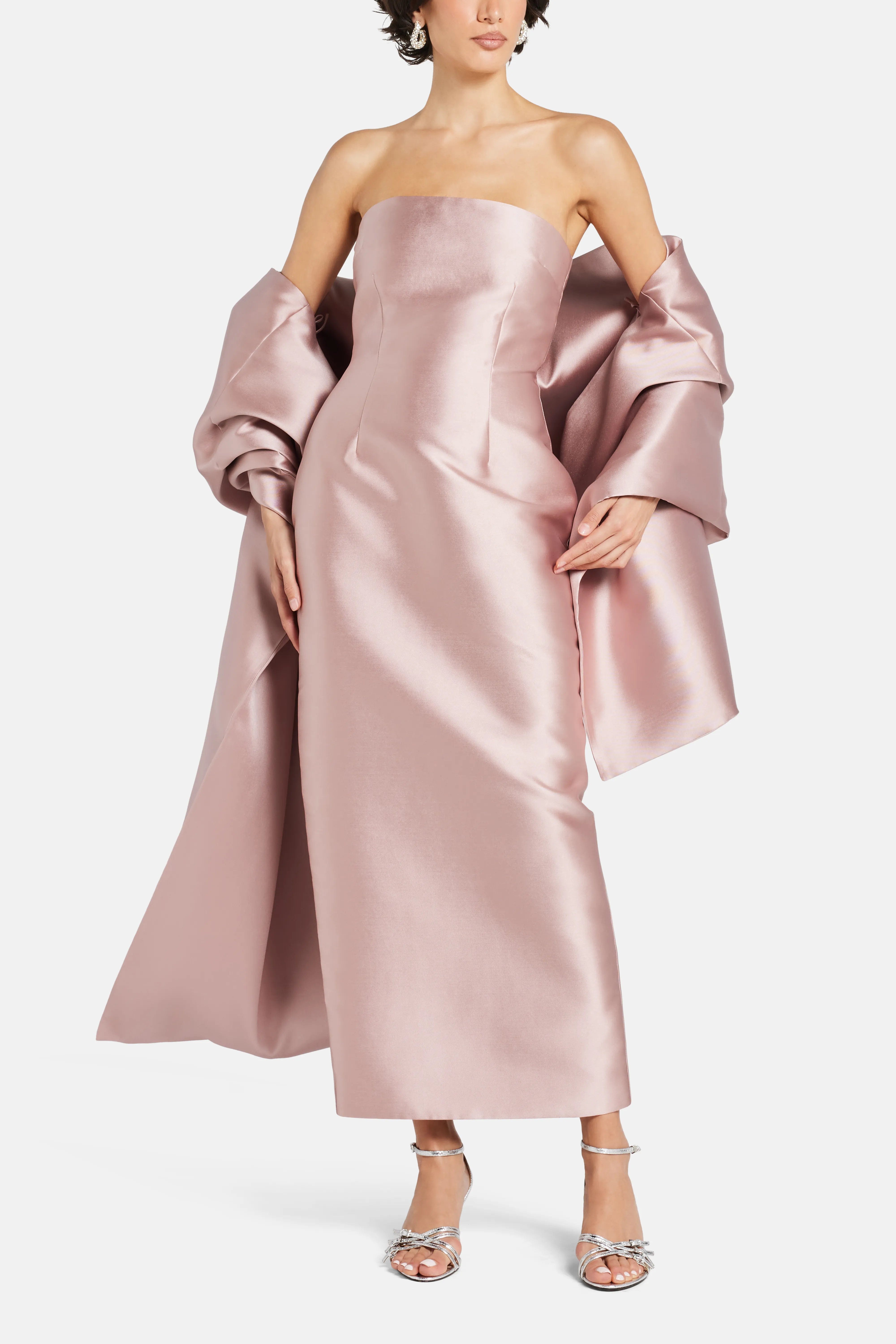 Solace London Renee Midaxi Evening Gown in Pink With Cape