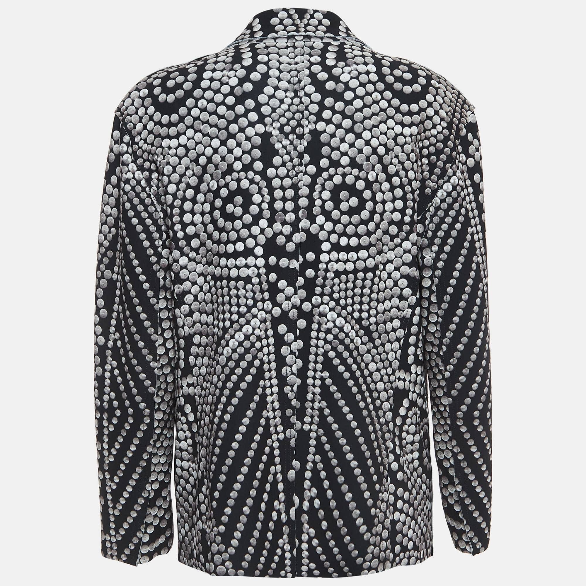 Norma Kamali Black Printed Lycra Single Breasted Straight Fit Jacket