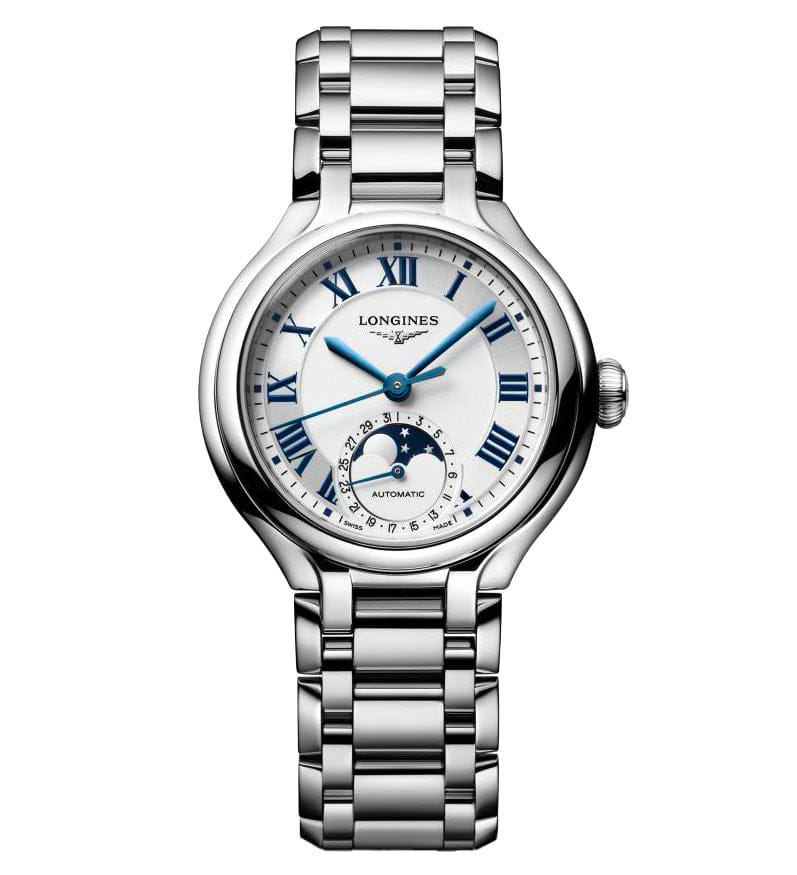 Longines PrimaLuna Moonphase 34 mm Watch with Stainless Steel Bracelet