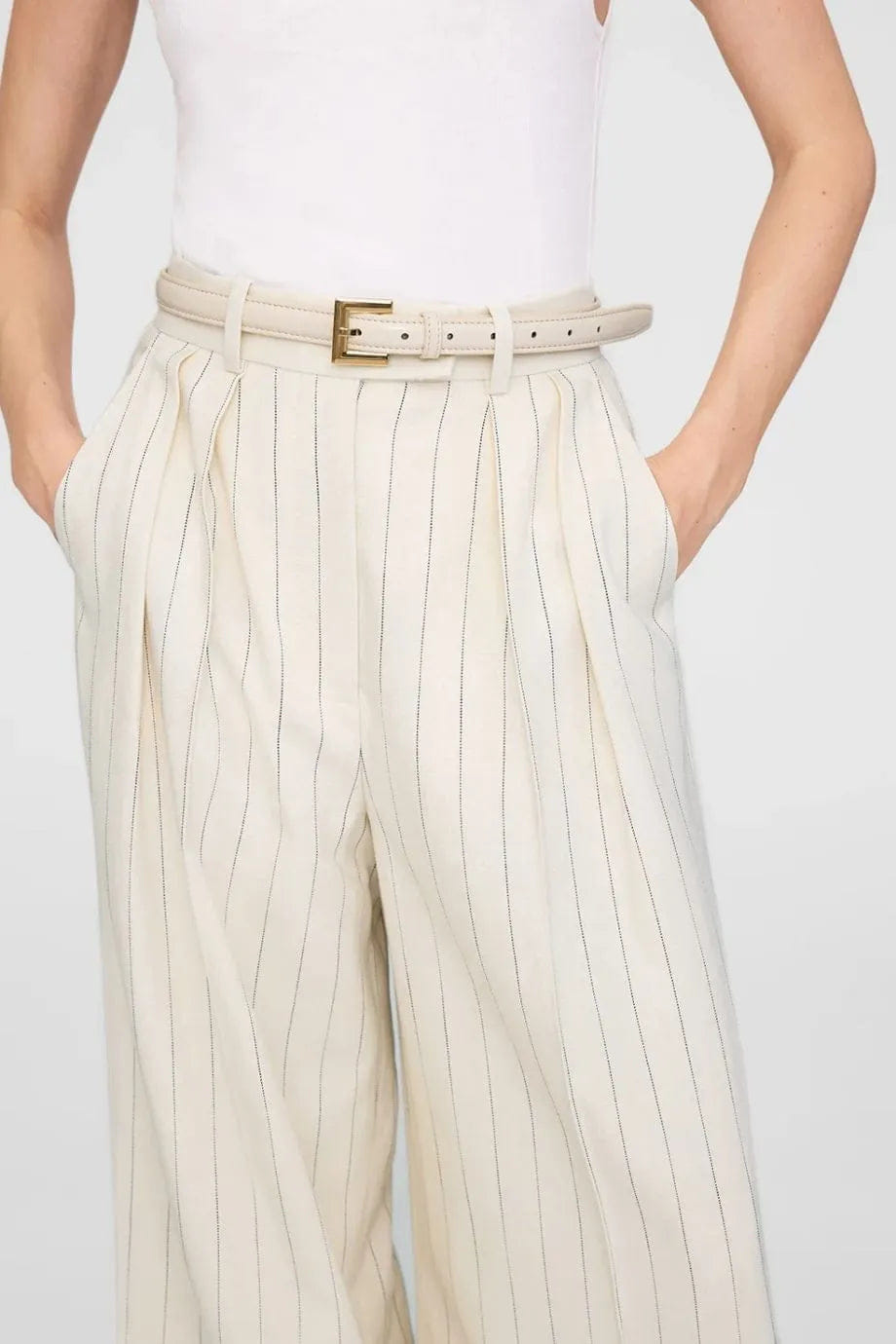 ANINE BING Nicola Leather Belt in Beige