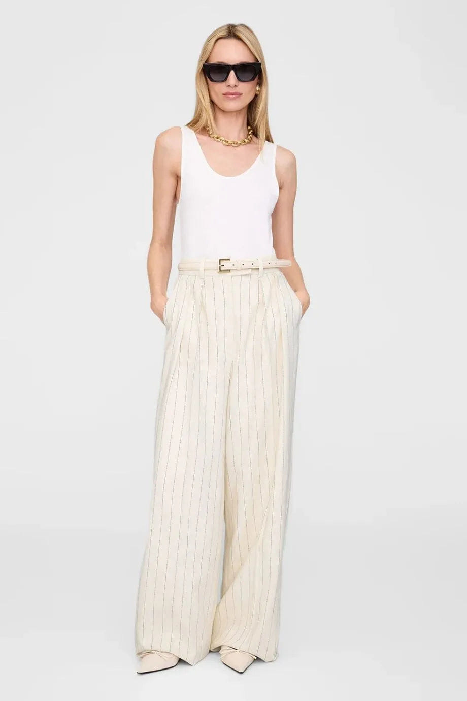 ANINE BING Nicola Leather Belt in Beige