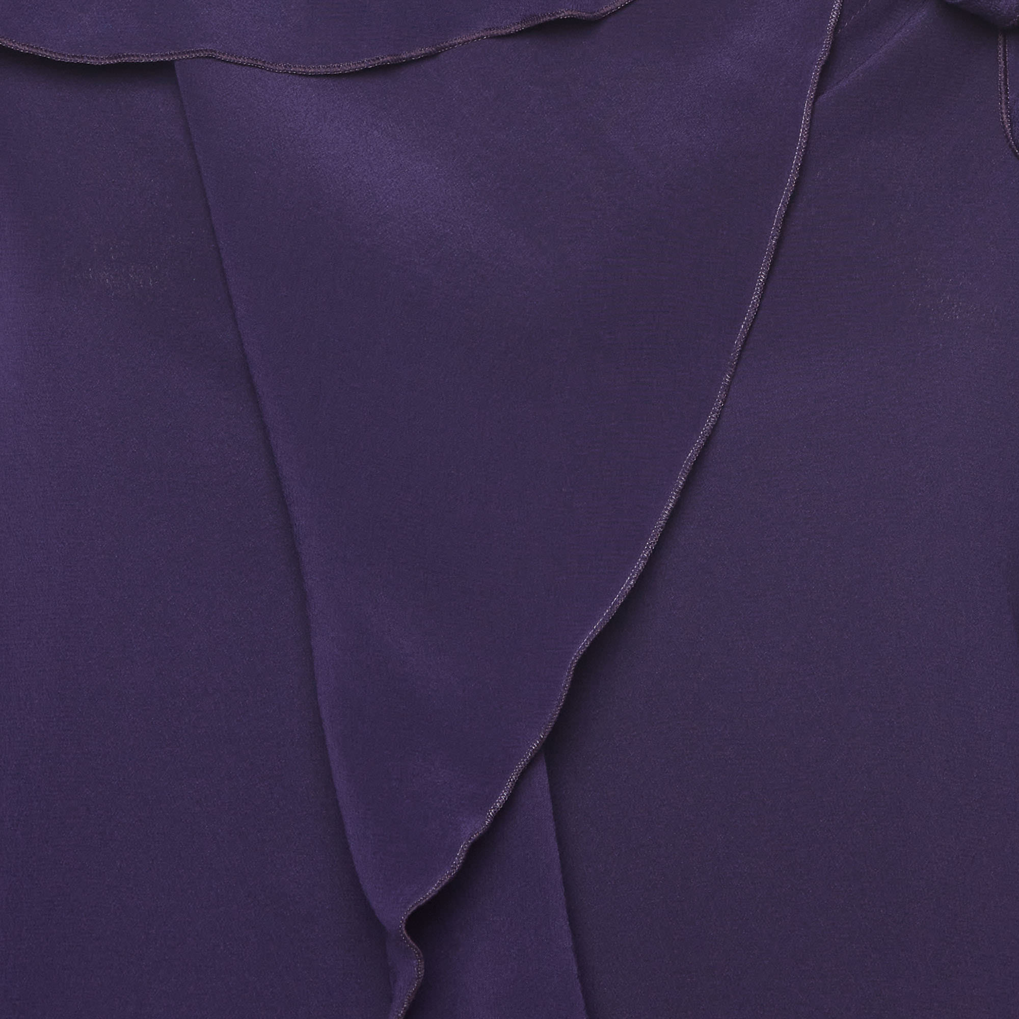 Victoria Beckham Purple Crepe Tie Detail Ruffle Blouse
