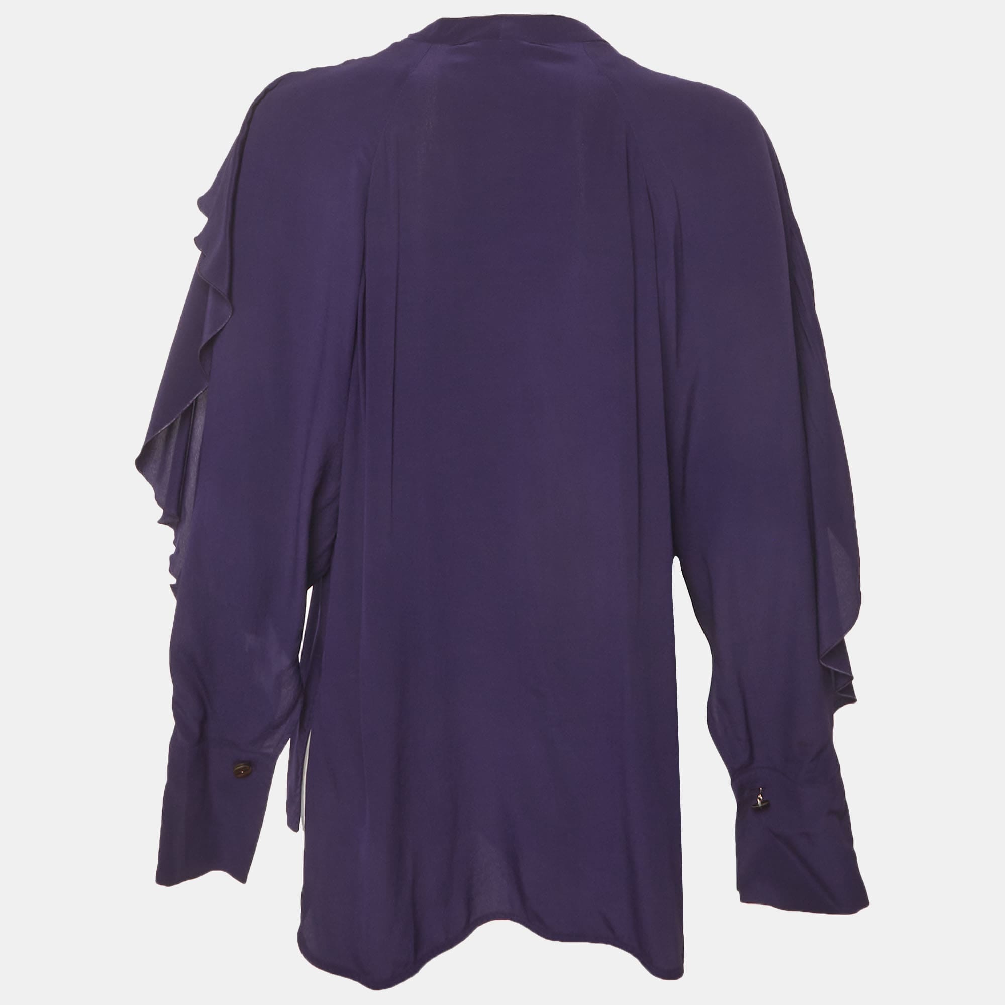 Victoria Beckham Purple Crepe Tie Detail Ruffle Blouse