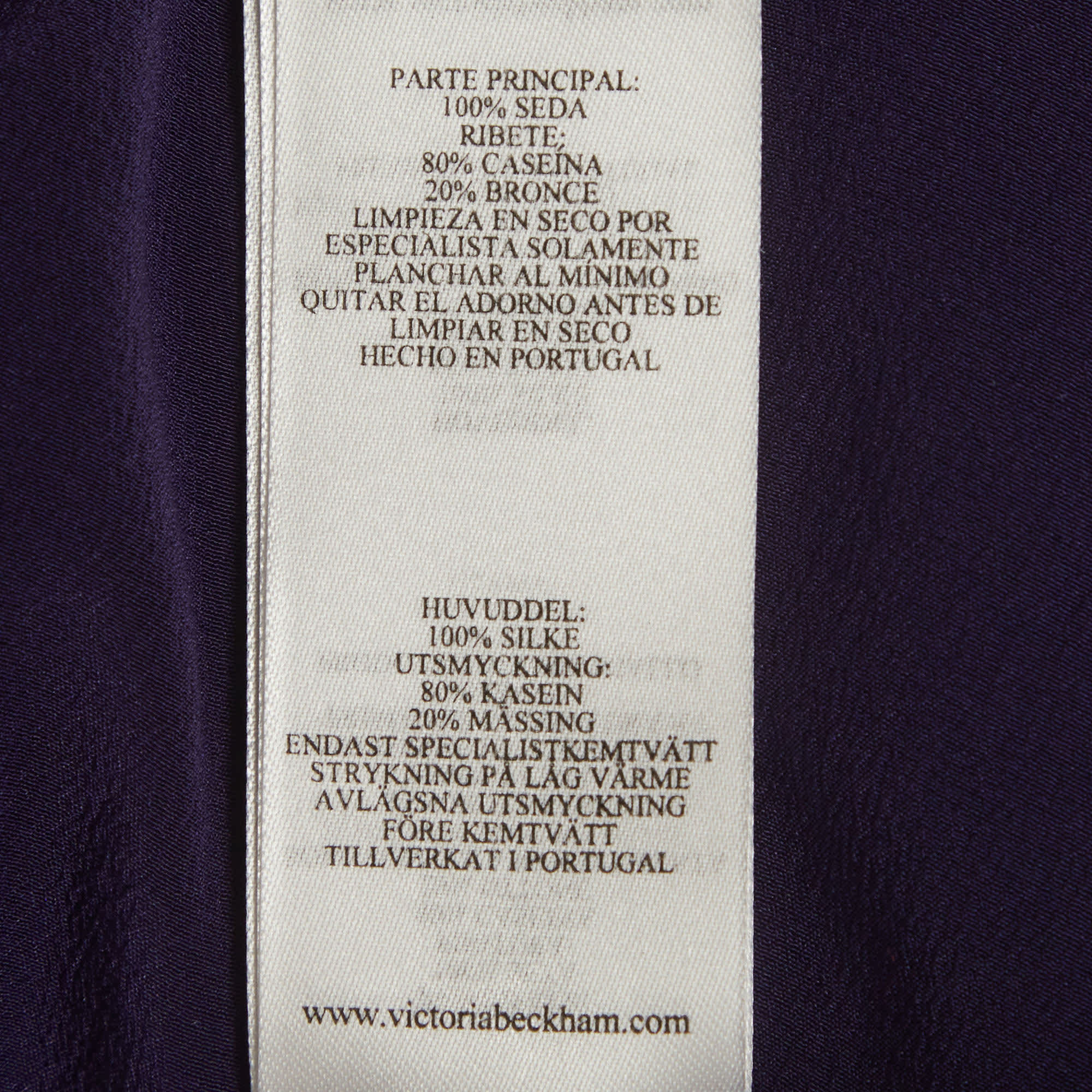 Victoria Beckham Purple Crepe Tie Detail Ruffle Blouse