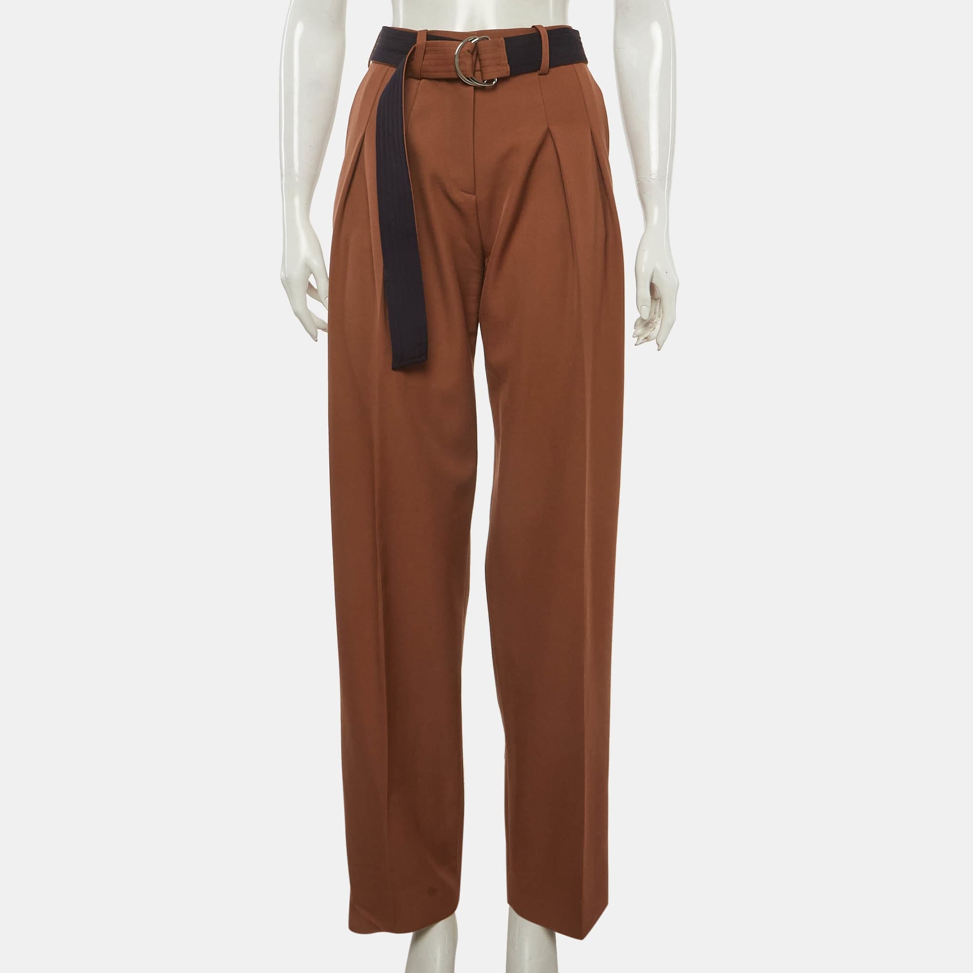 Victoria Beckham Brown Gabardine Belted Trousers